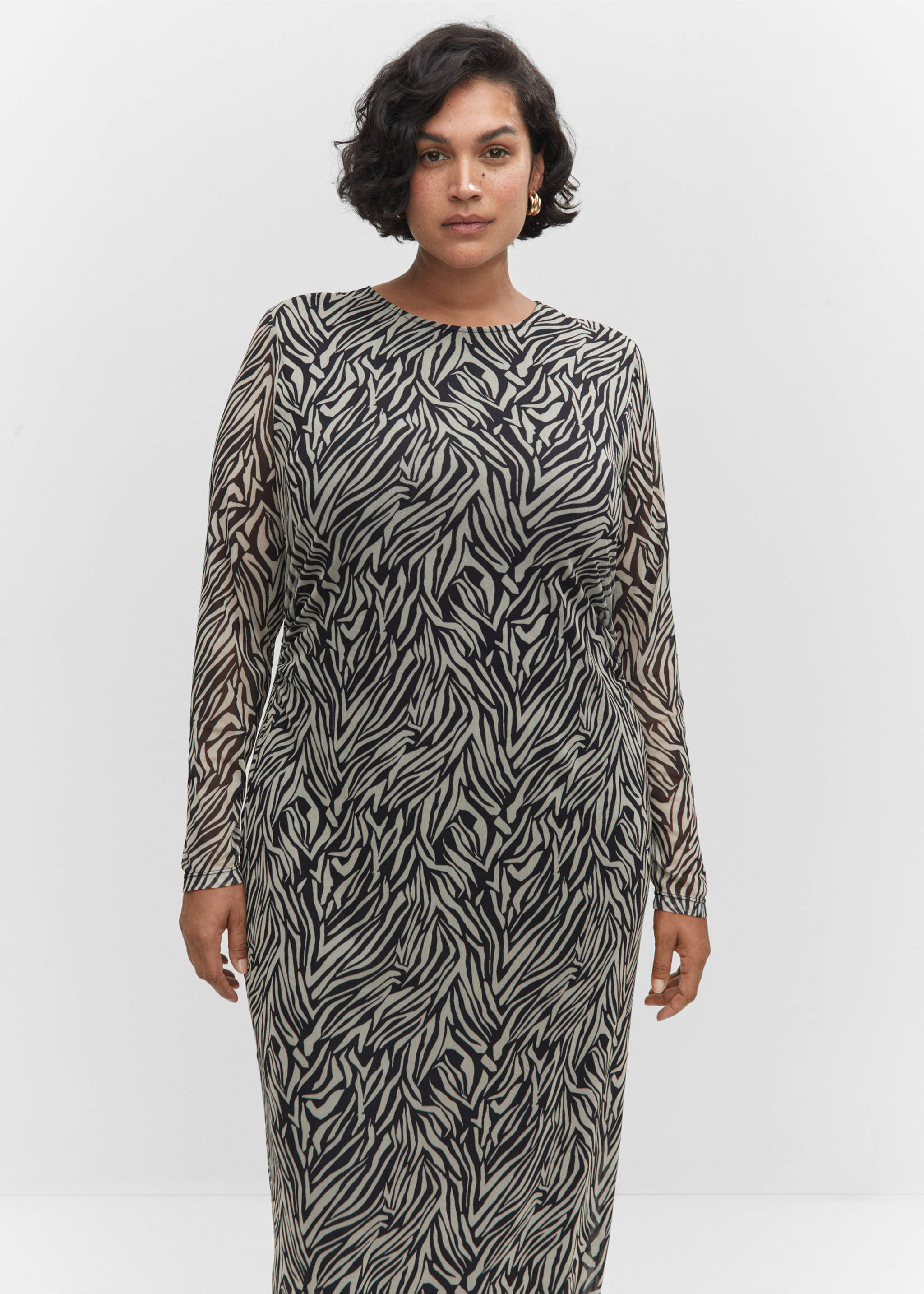 Animal-print midi-dress - Details of the article 5, Black. Ref: 57043804-00.