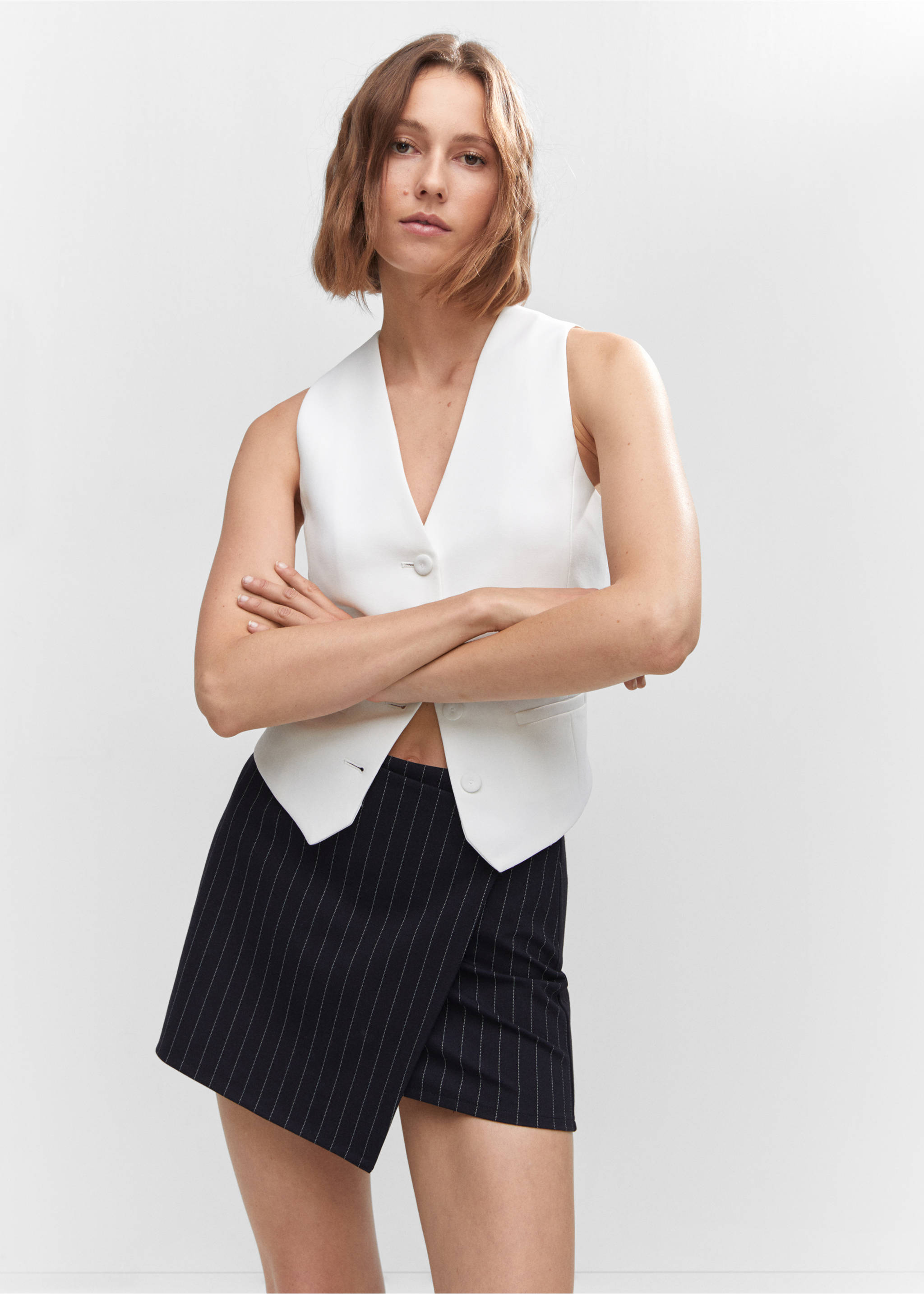 Minijupe portefeuille maille - Plan moyen, Bleu marine foncé. Ref: 57043806-00.