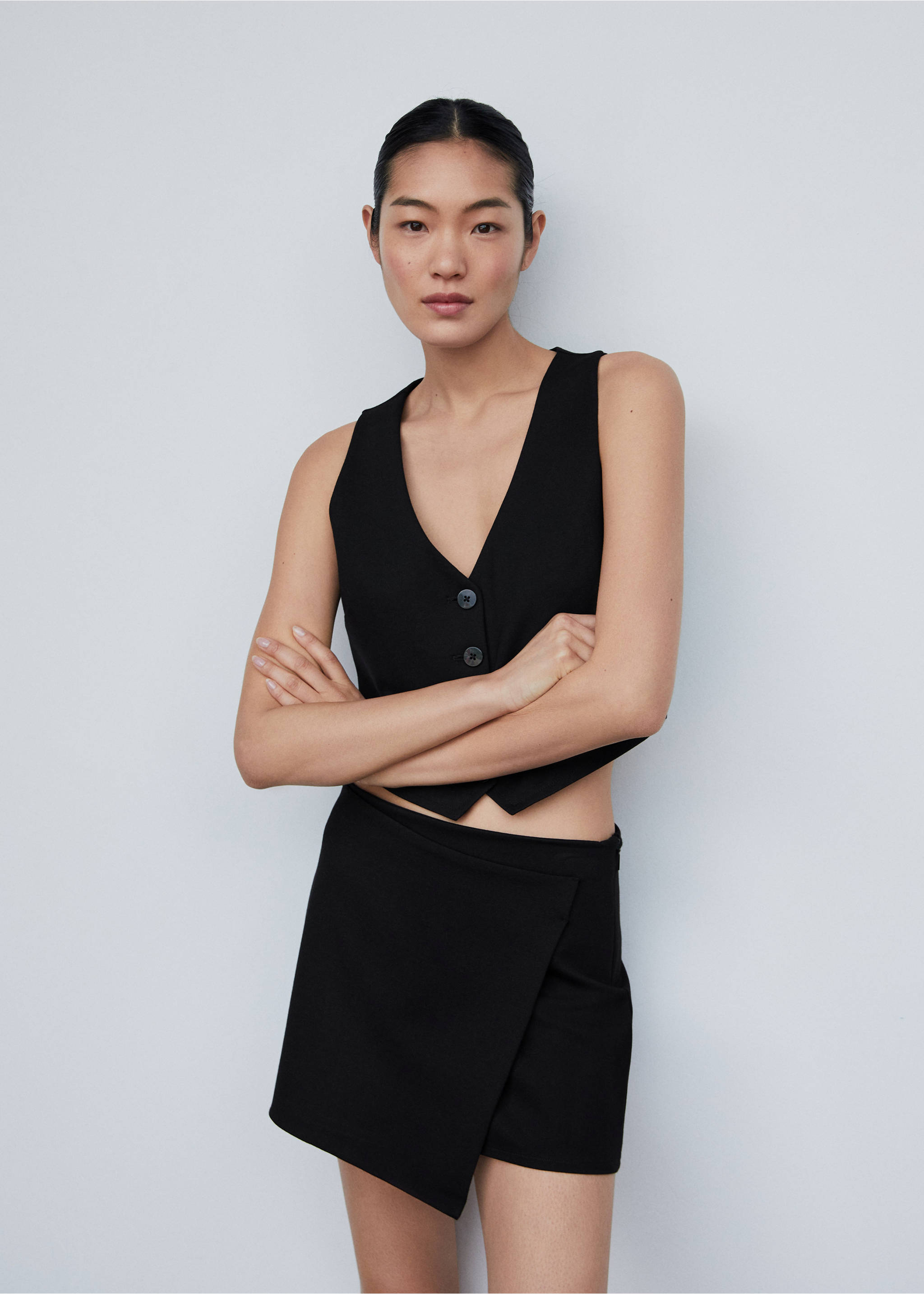 Minijupe portefeuille maille - Plan moyen, Noir. Ref: 57043806-00.