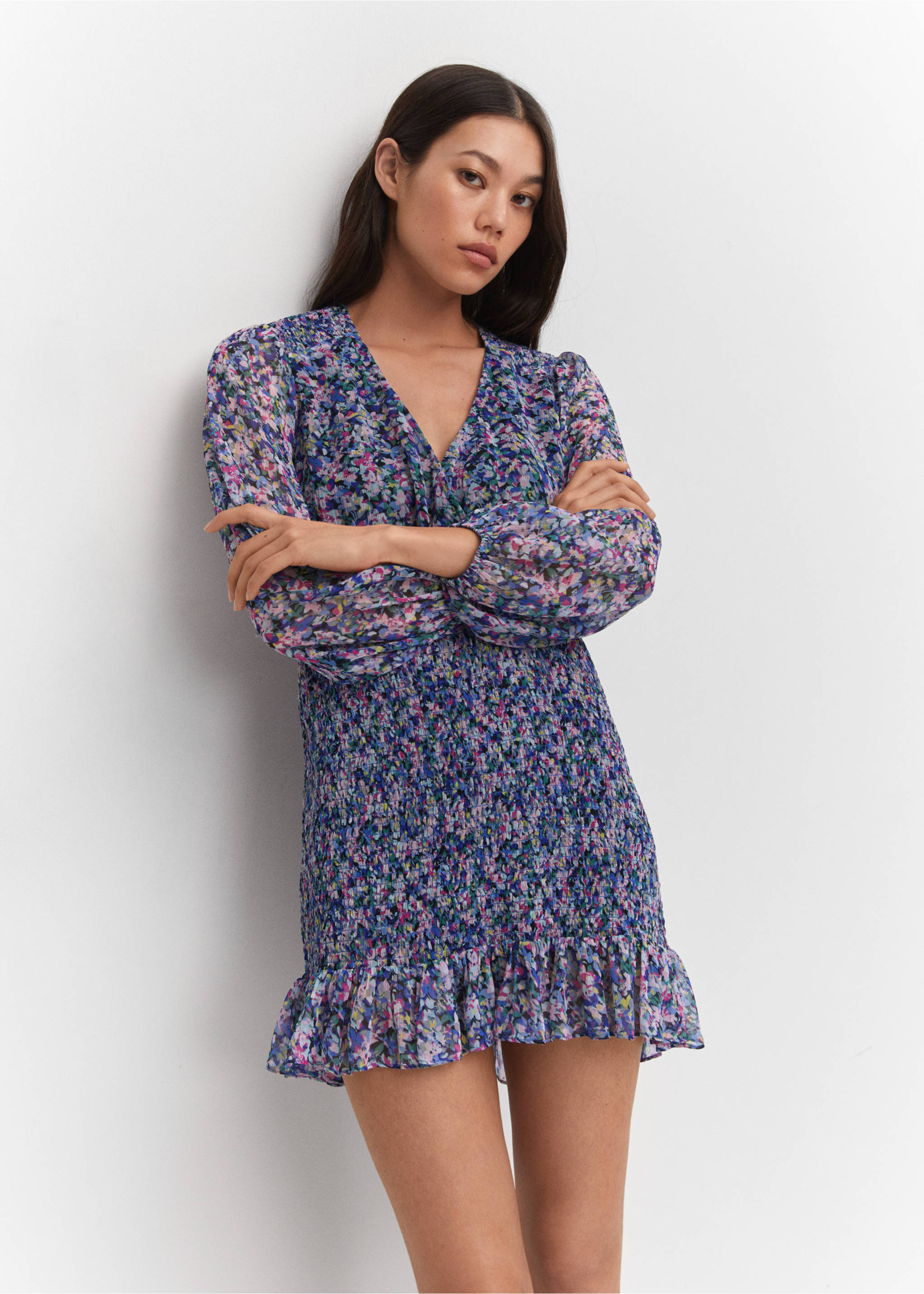 Short dress with ruched hem - Medium plane, Blue. Ref: 57043809-00.