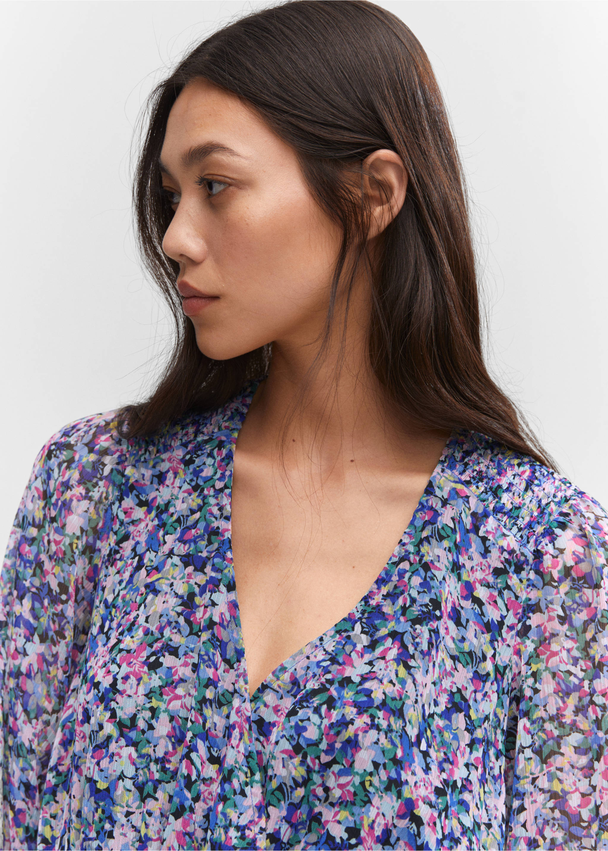 Short dress with ruched hem - Details of the article 1, Blue. Ref: 57043809-00.