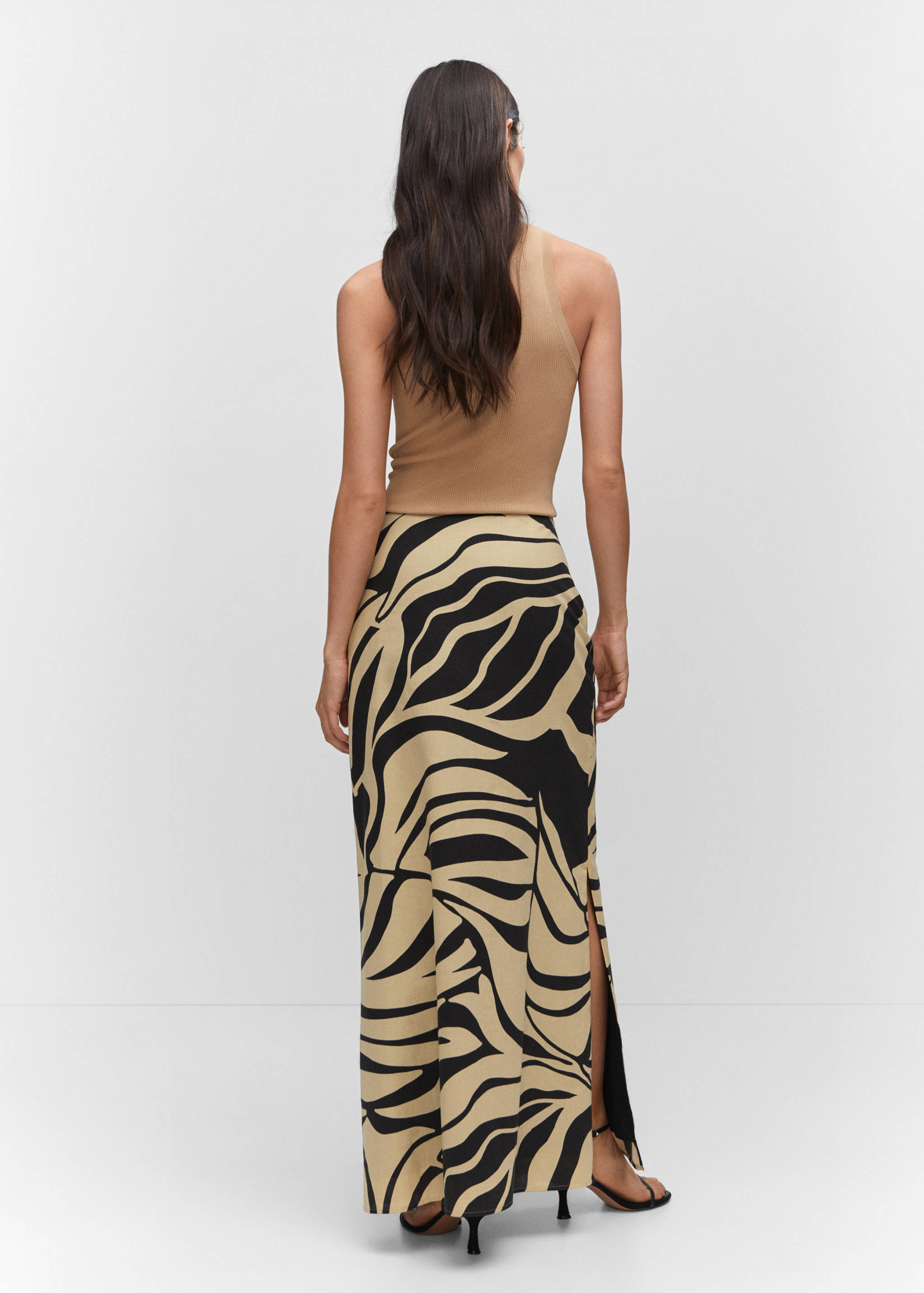 Bedrukte lange rok met split - Achterkant van het artikel