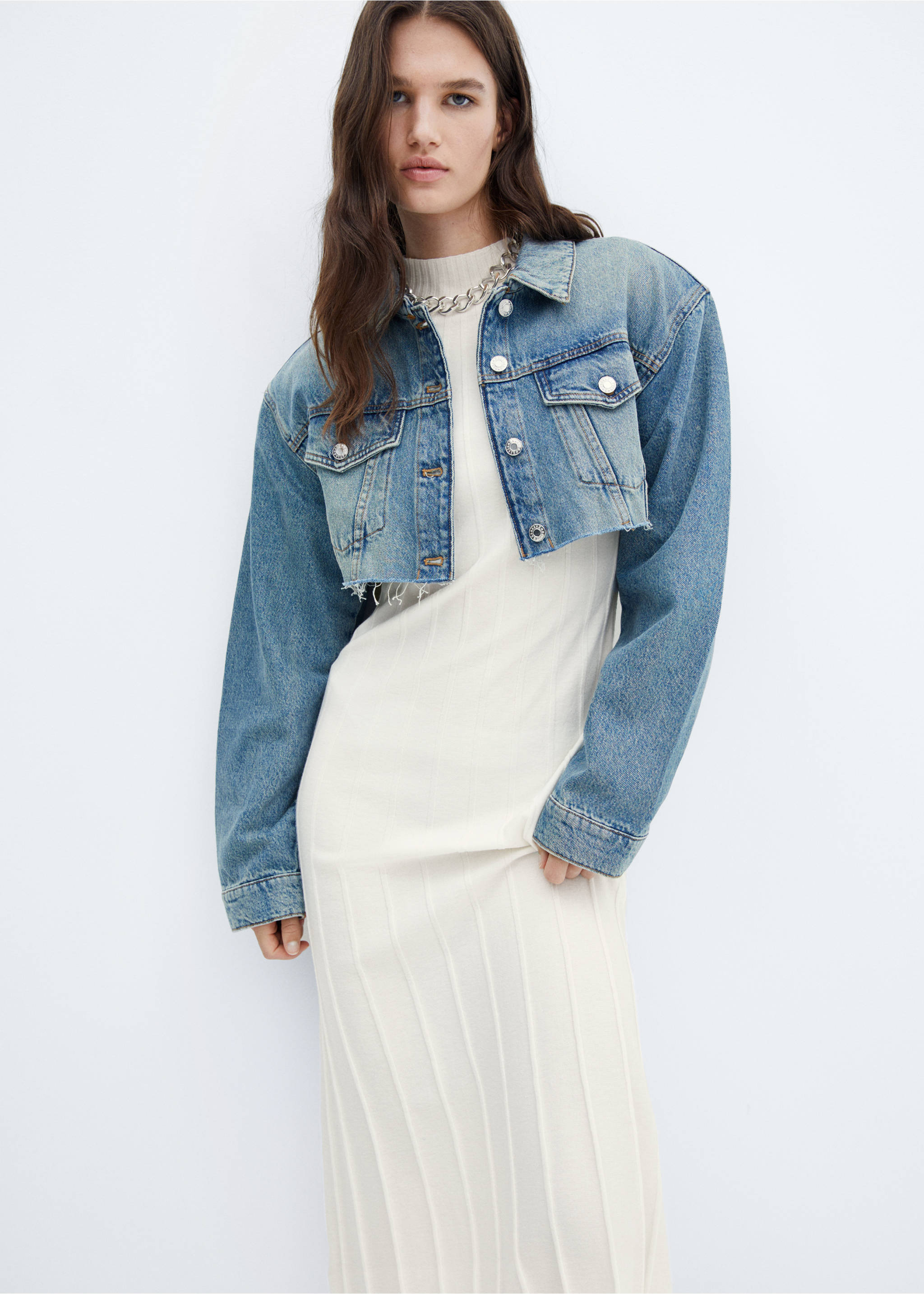 Perkins-neck ribbed dress - Details of the article 2, Ecru. Ref: 57045794-00.
