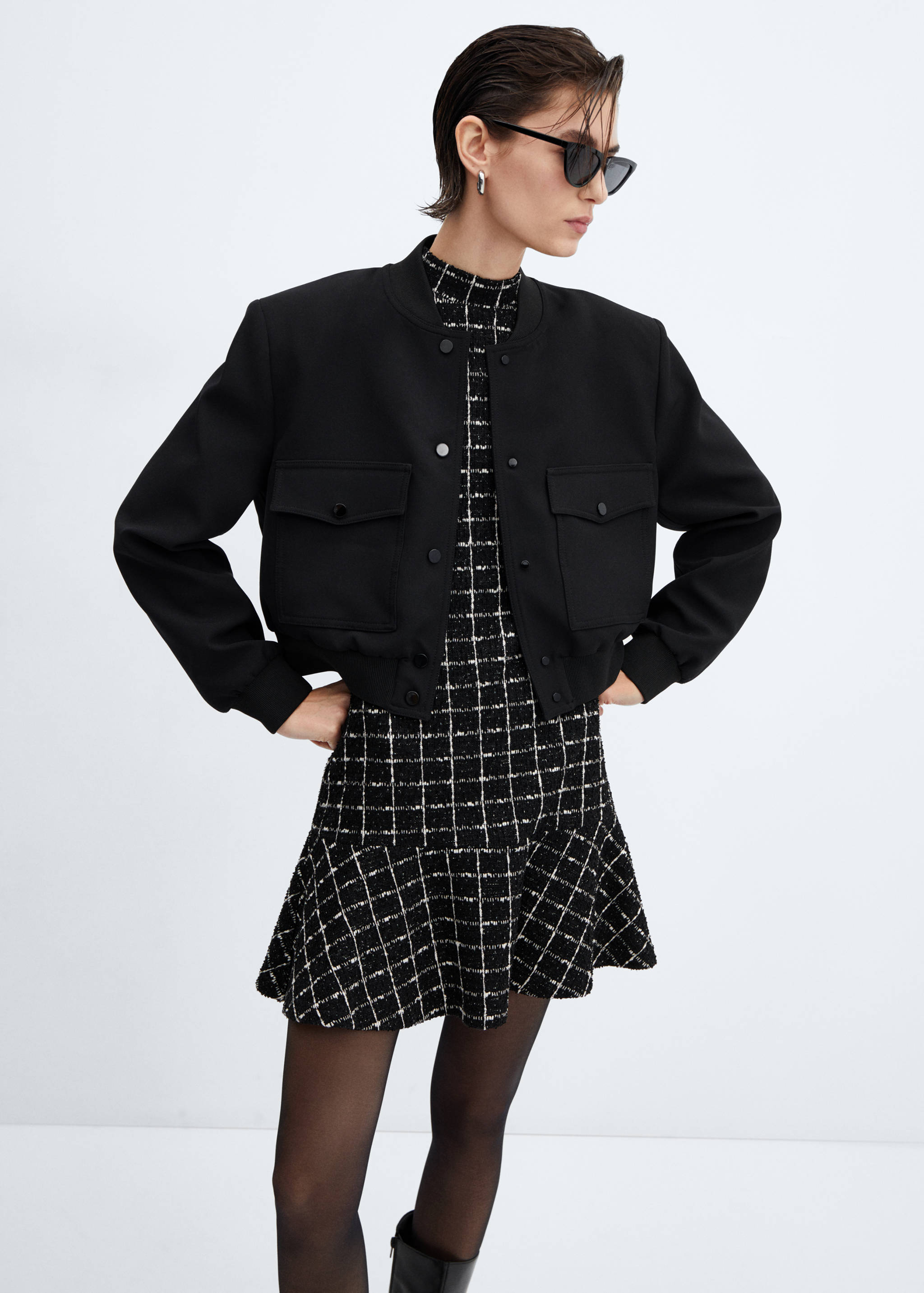 荷叶边花呢连衣裙 - null