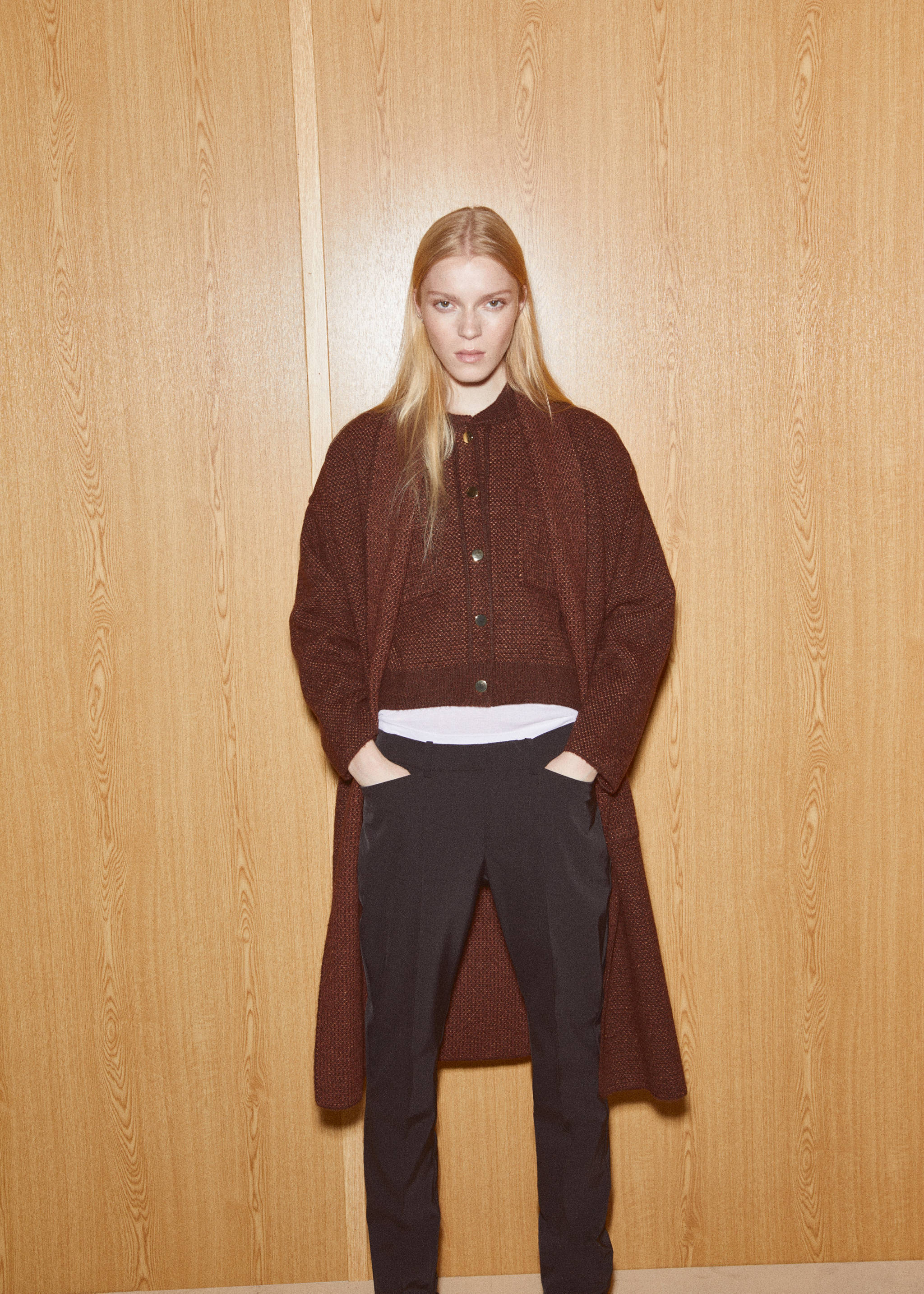 超大针织口袋外套 - null