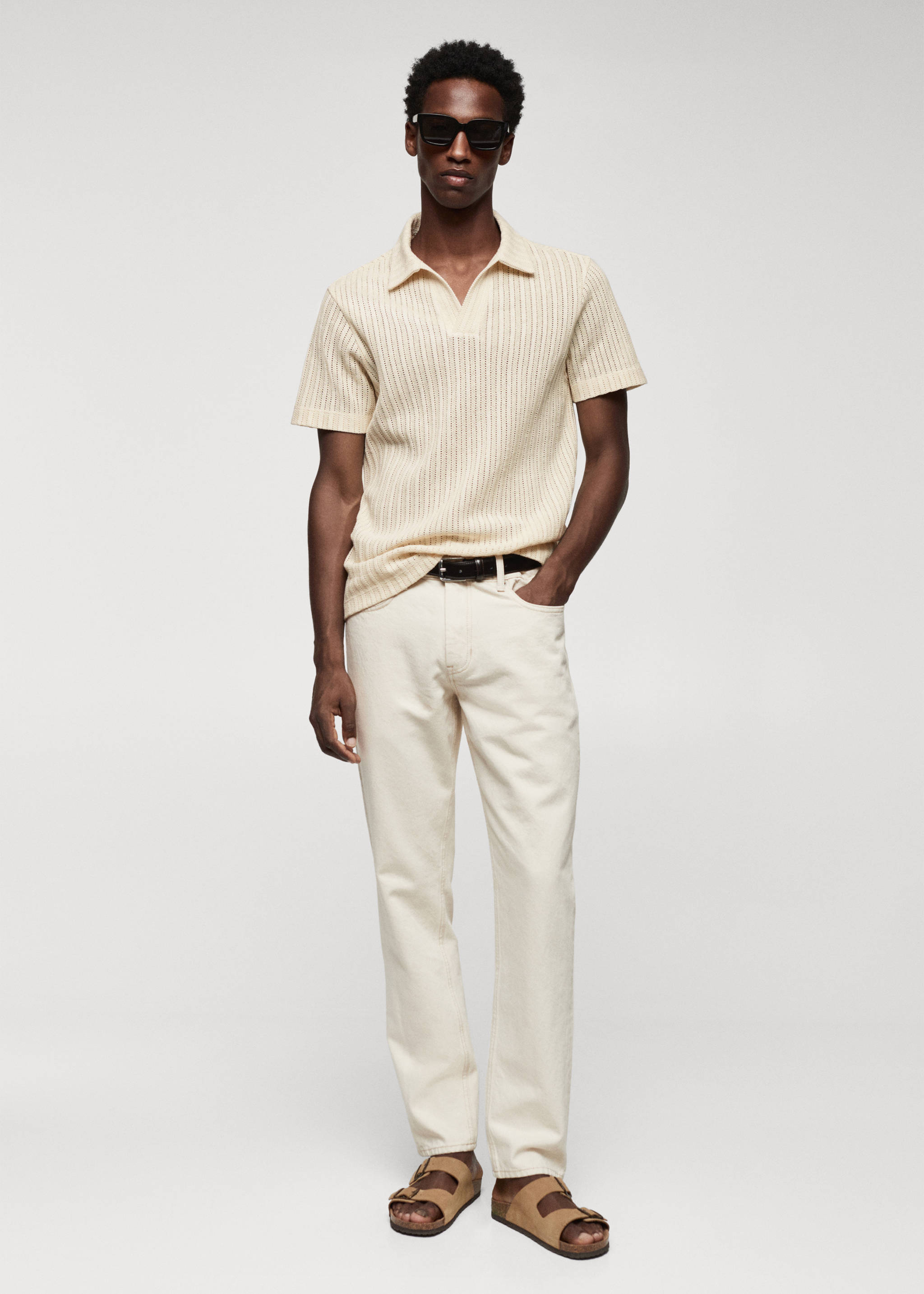 100% cotton crochet polo shirt - General plane