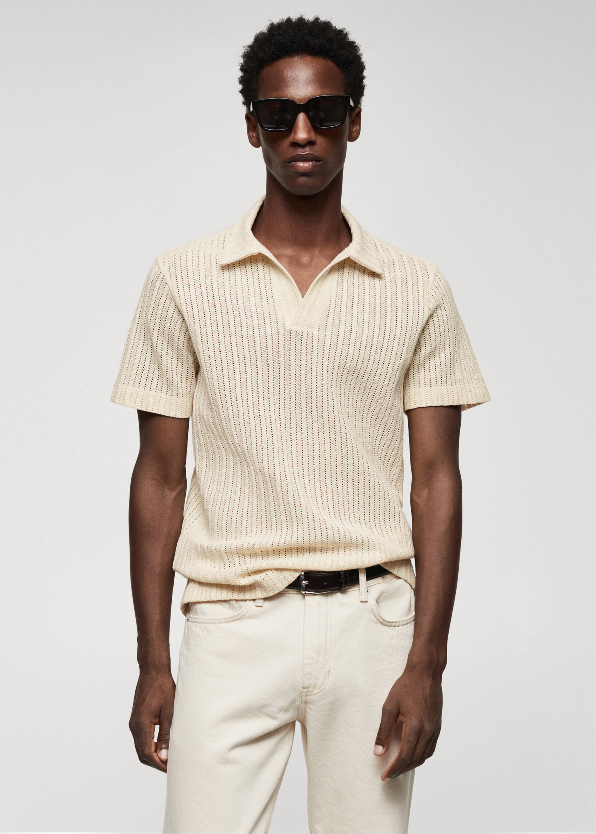 100% cotton crochet polo shirt - Medium plane