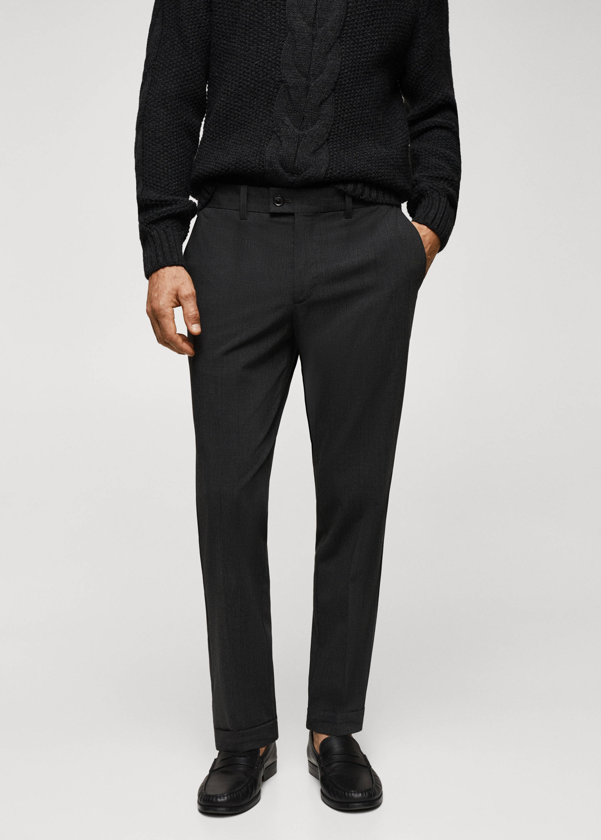 Pantalon carreaux tissu recyclé - Plan moyen