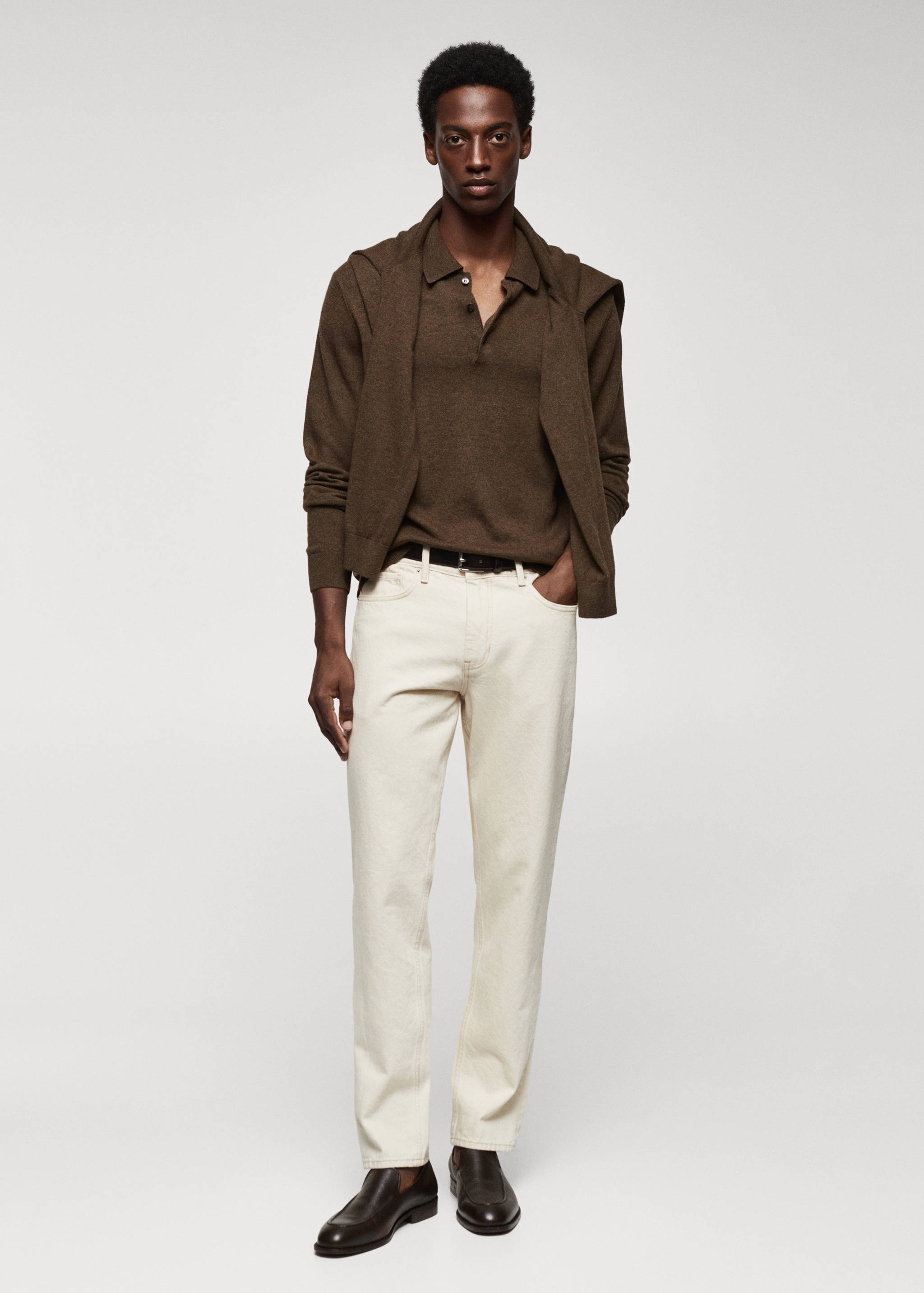 Polo laine manches longues chiné - Plan général