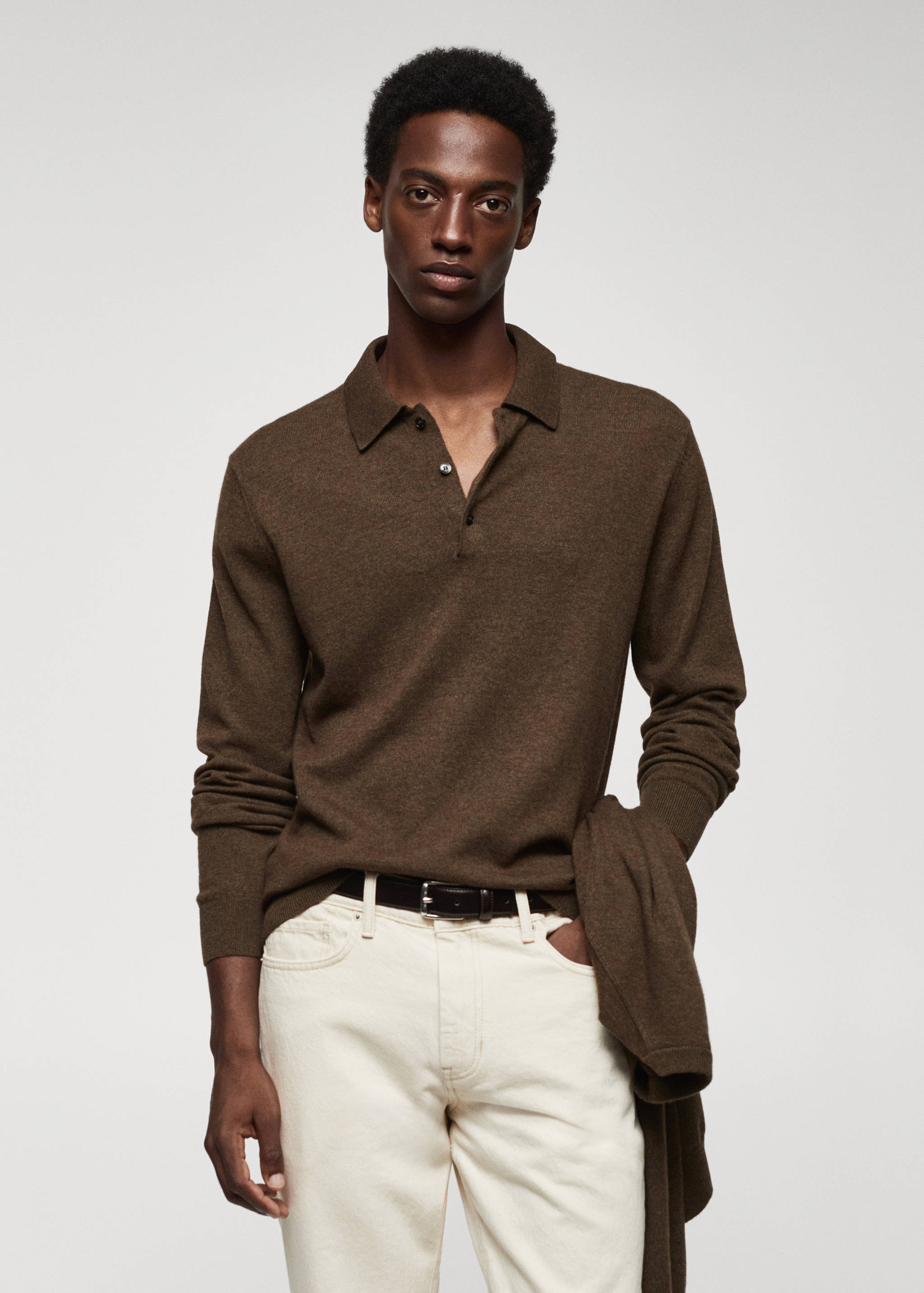 Polo laine manches longues chiné - Plan moyen