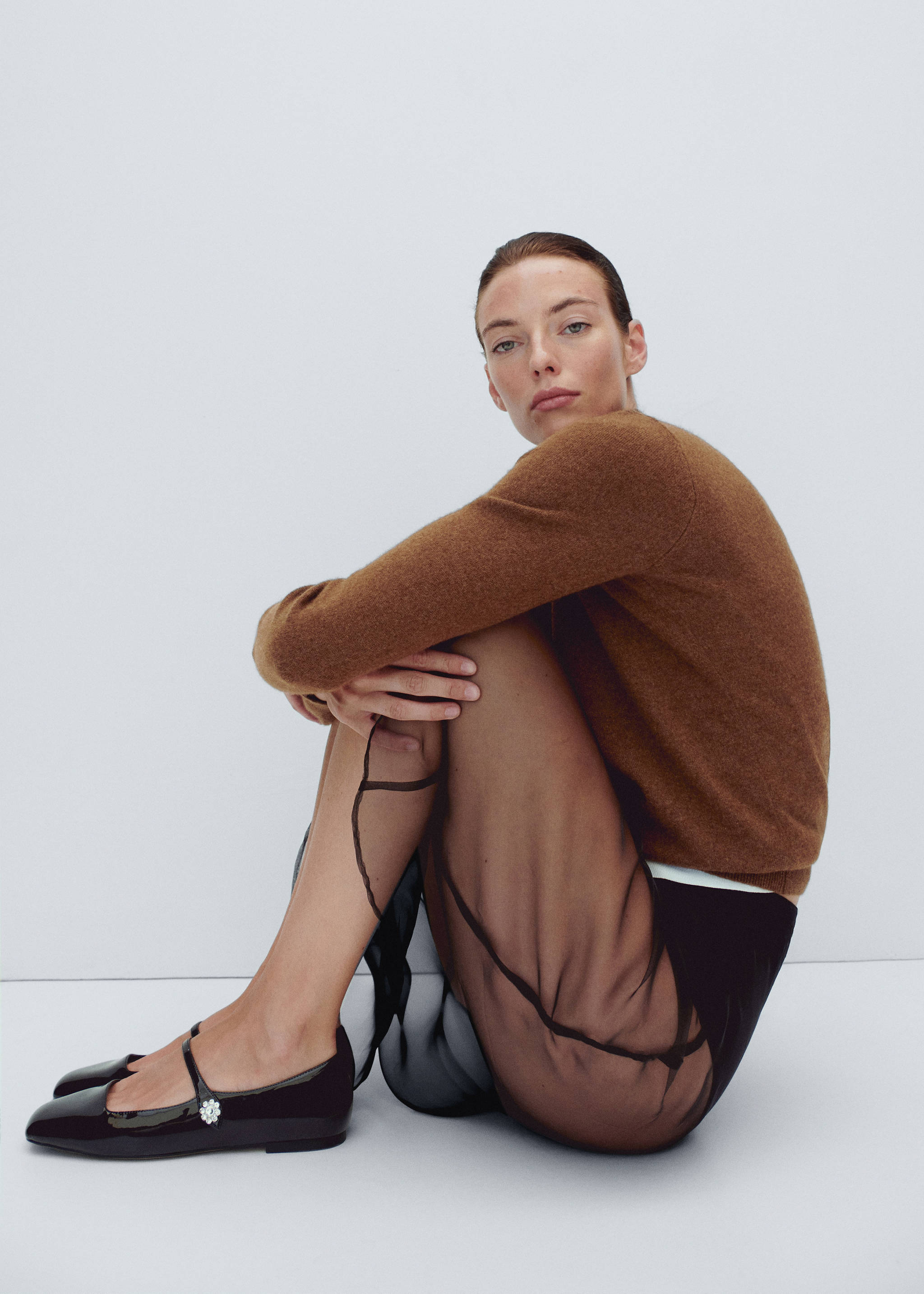 Jewelled patent leather-effect ballet flats - General plane