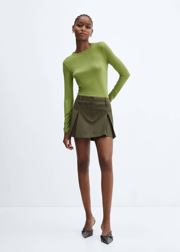 Pleated mini-skirt — Green