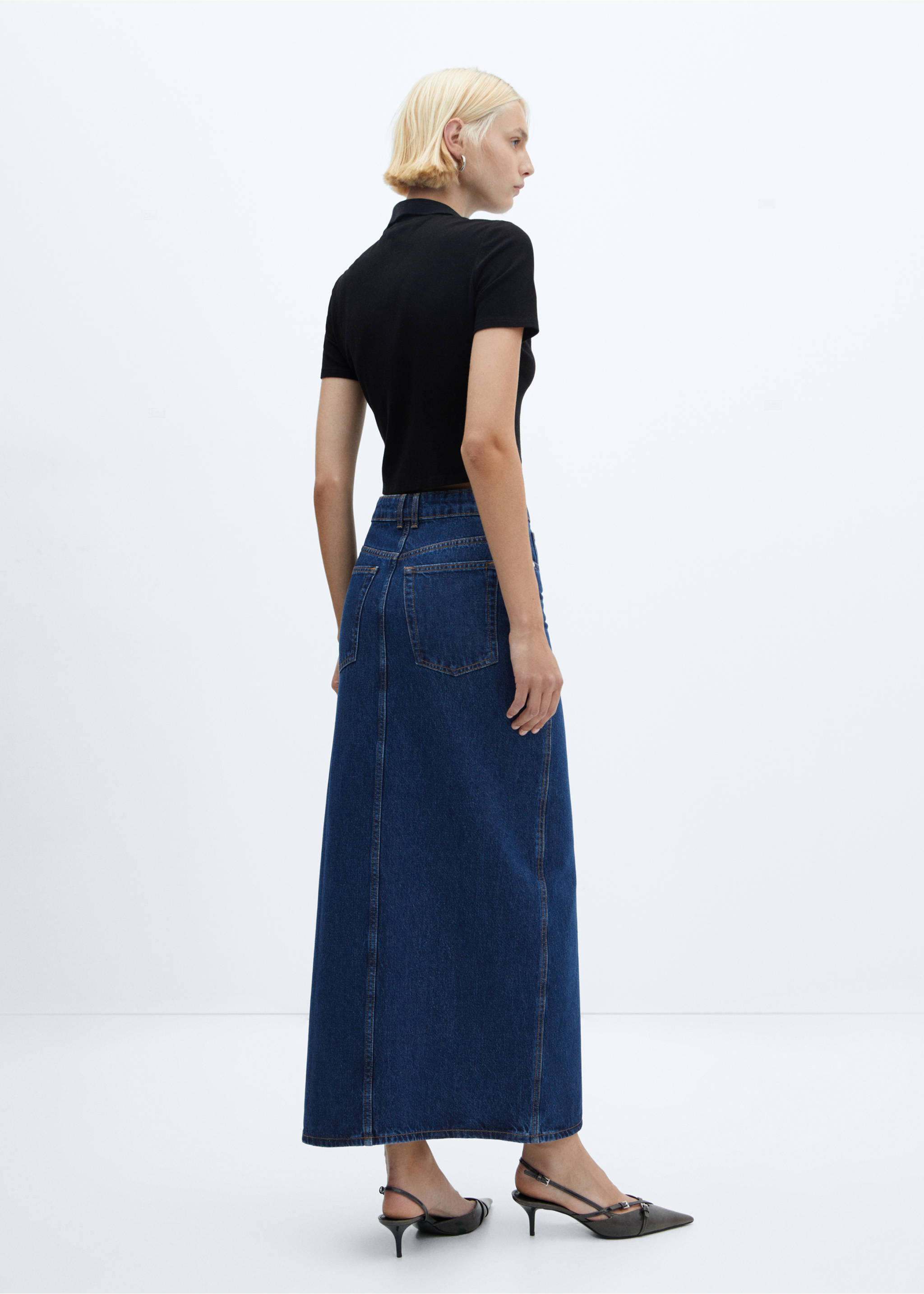Slit denim skirt - Reverse of the article, Dark Blue. Ref: 57045971-00.