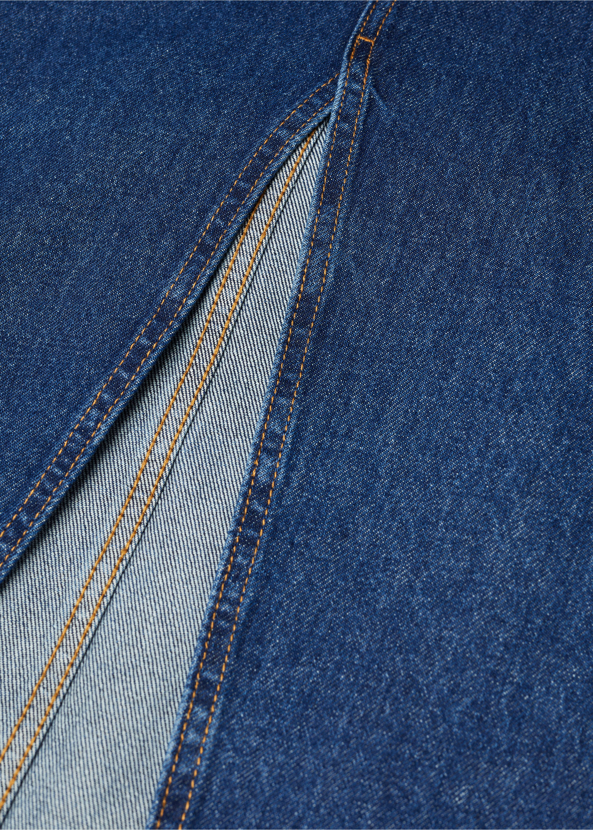 Slit denim skirt - Details of the article 8, Dark Blue. Ref: 57045971-00.
