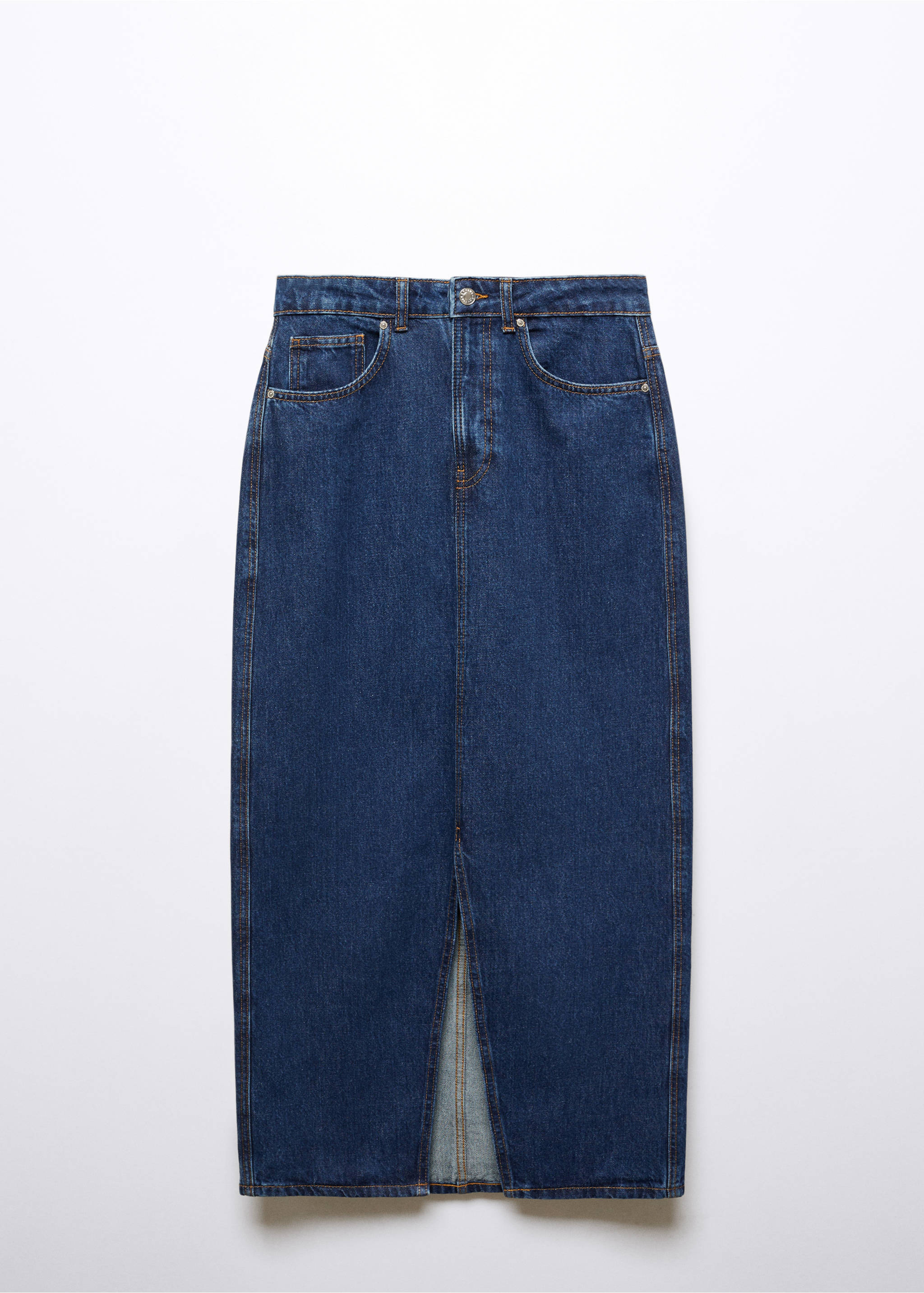 Slit denim skirt - Article without model, Dark Blue. Ref: 57045971-00.