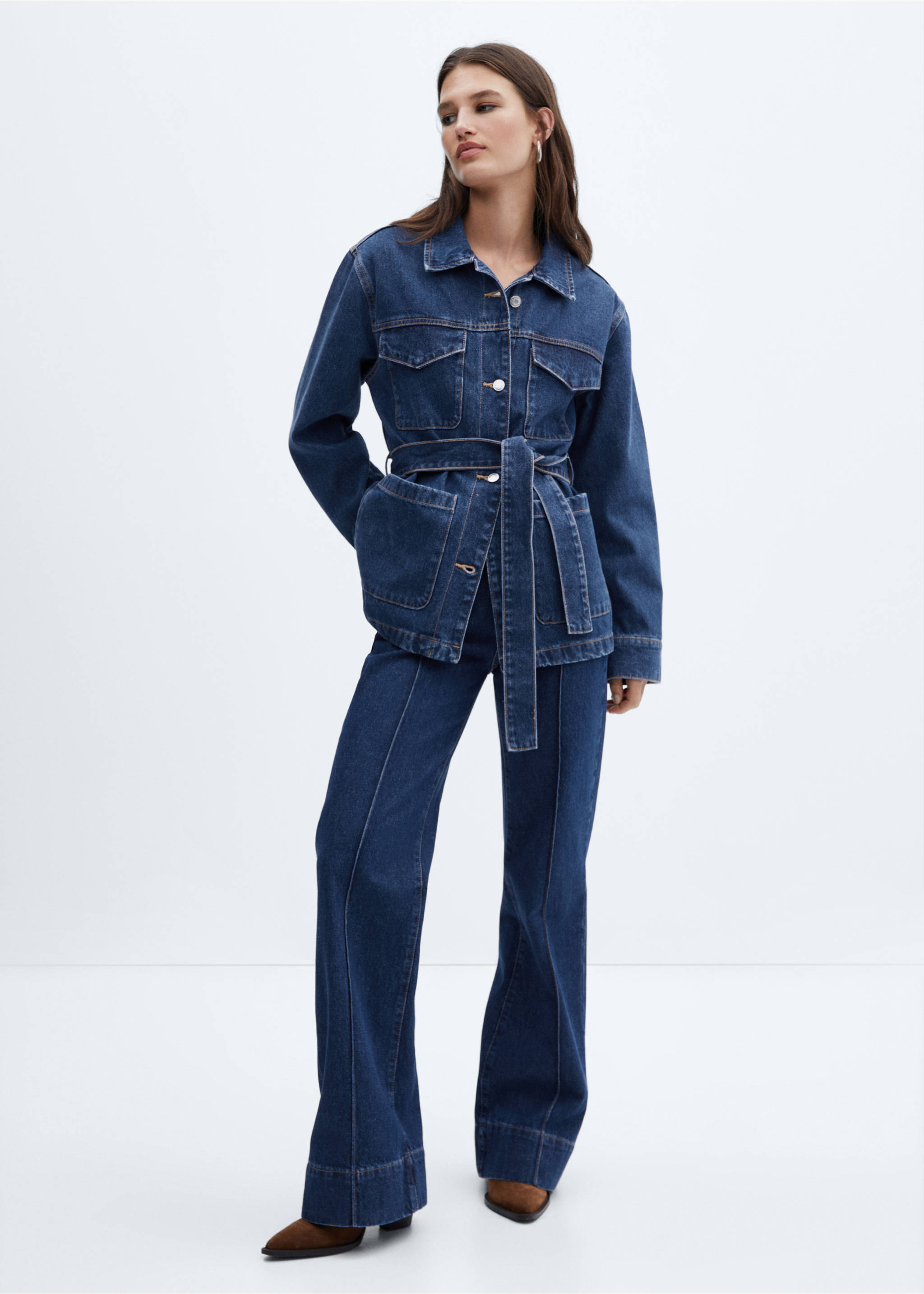 Denim jacket with belt - General plane, Dark Blue. Ref: 57045979-00.