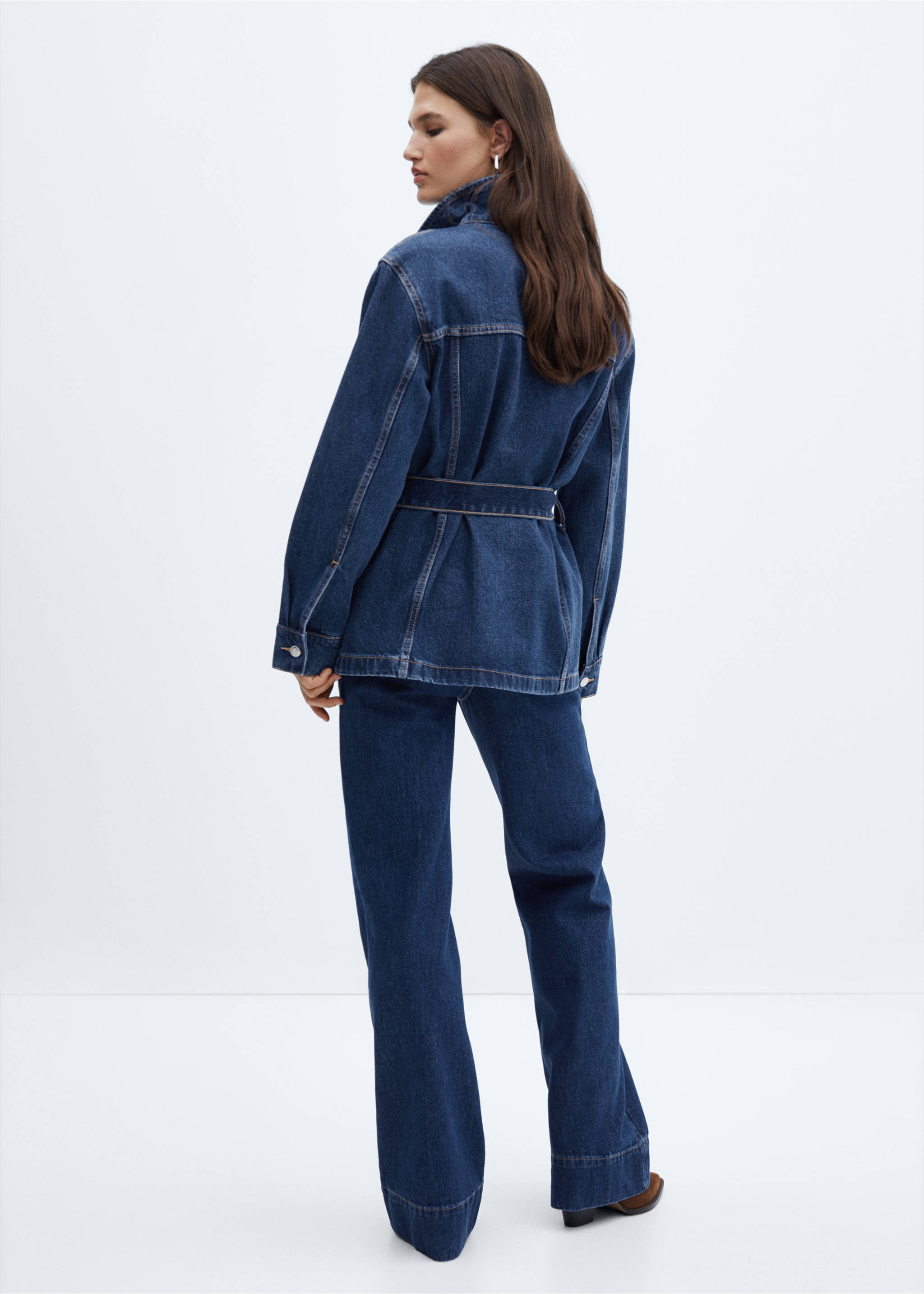 Denim jacket with belt - Reverse of the article, Dark Blue. Ref: 57045979-00.