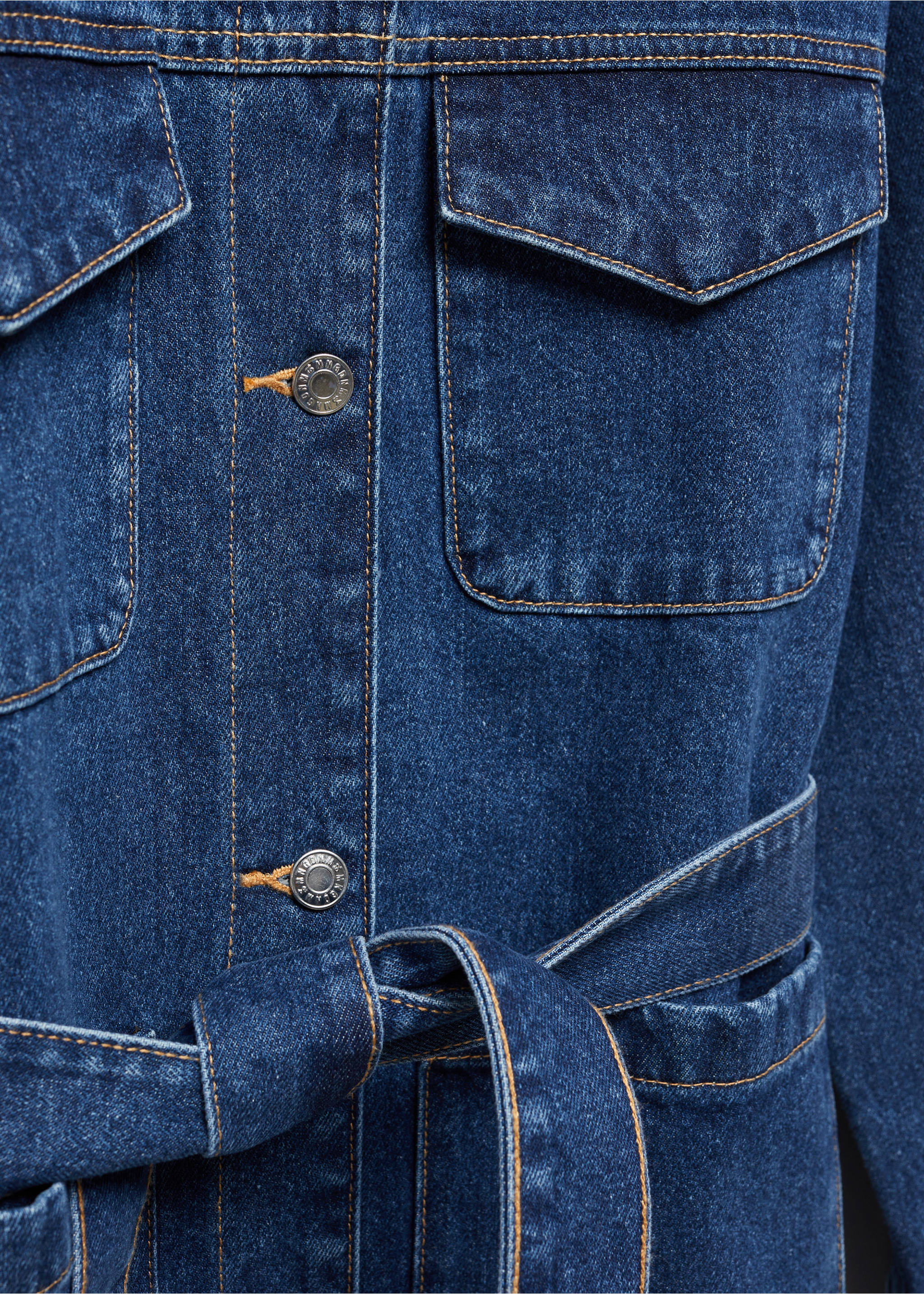 Denim jacket with belt - Details of the article 8, Dark Blue. Ref: 57045979-00.