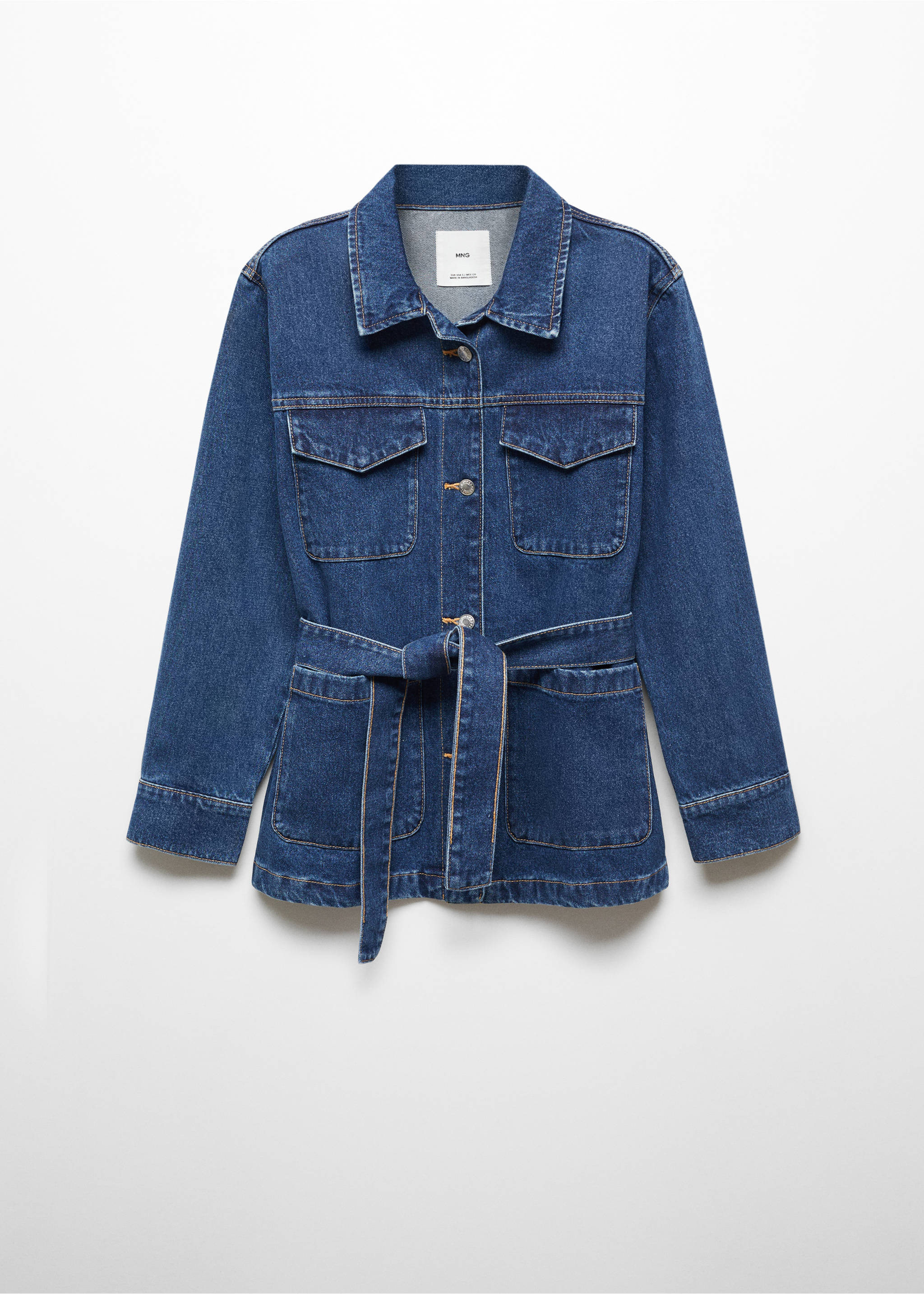Denim jacket with belt - Article without model, Dark Blue. Ref: 57045979-00.