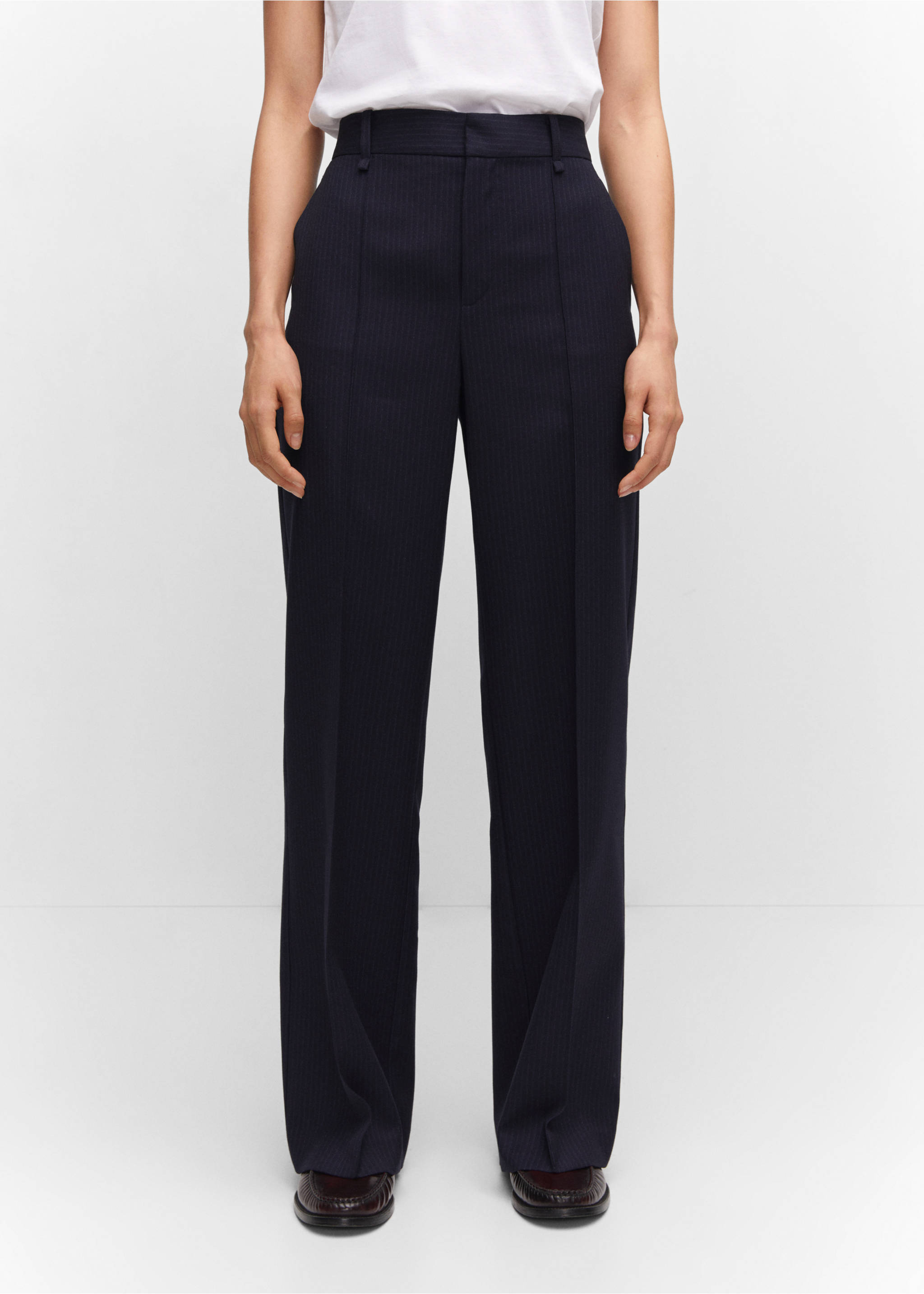 Straight striped trousers - Medium plane, Navy. Ref: 57045980-00.