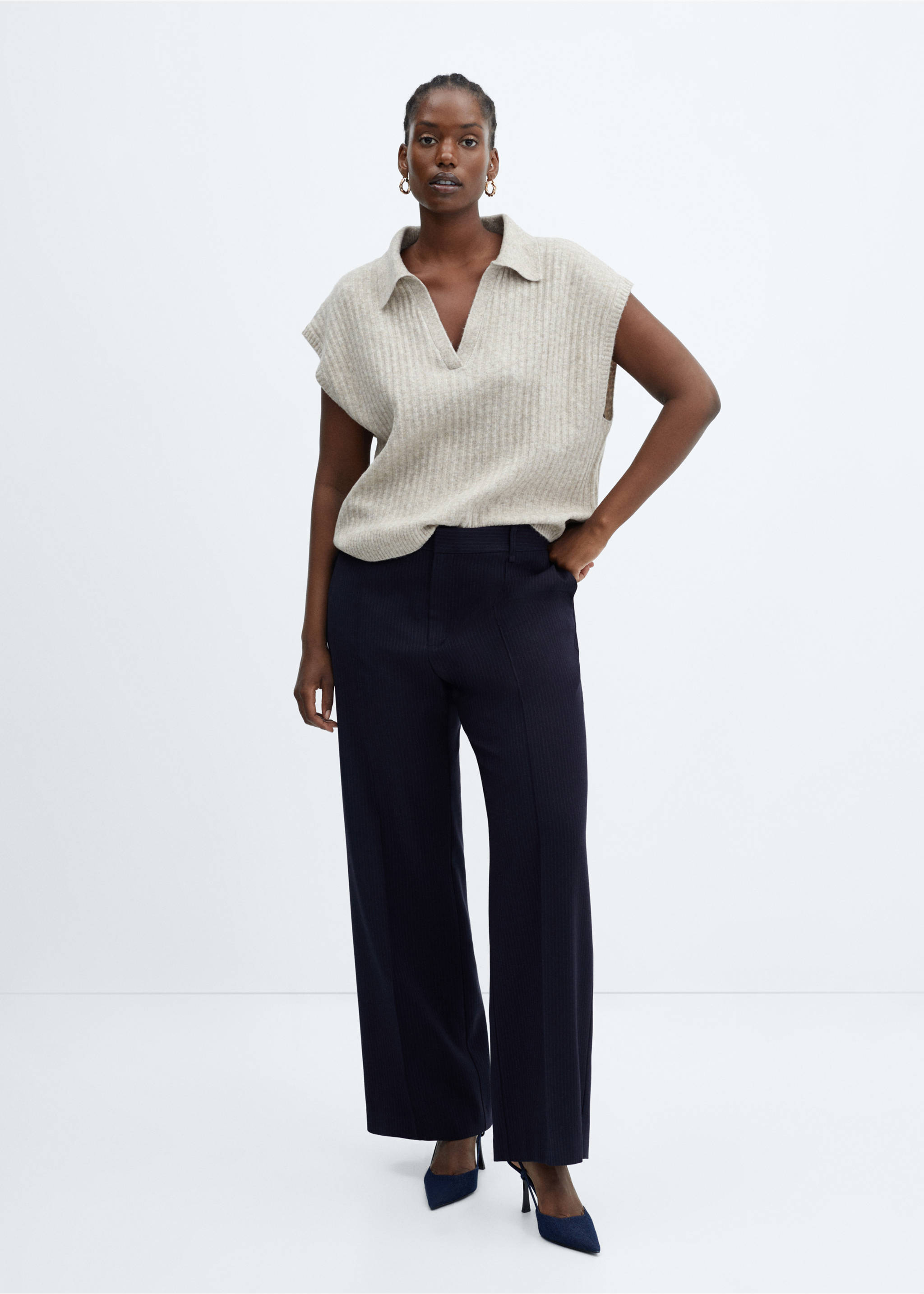Straight striped trousers - Details of the article 3, Navy. Ref: 57045980-00.