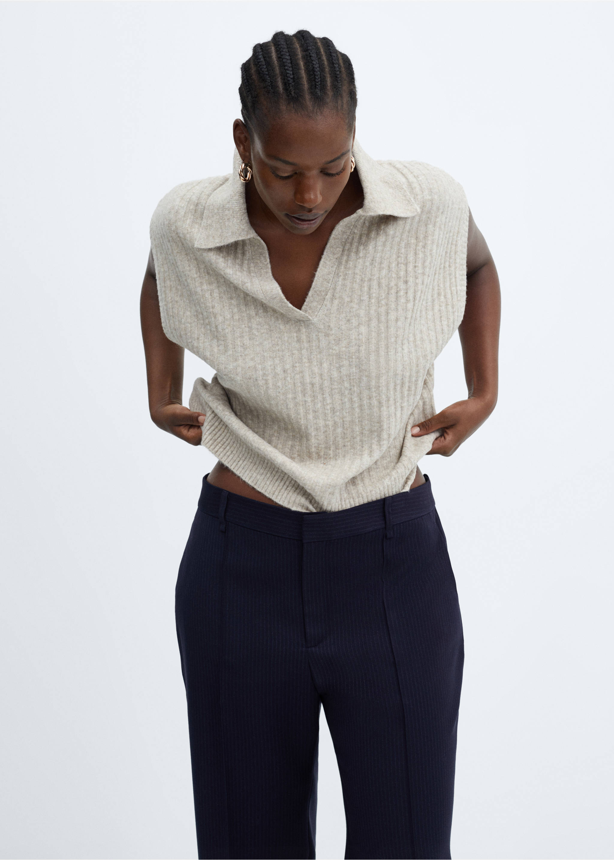 Straight striped trousers - Details of the article 5, Navy. Ref: 57045980-00.