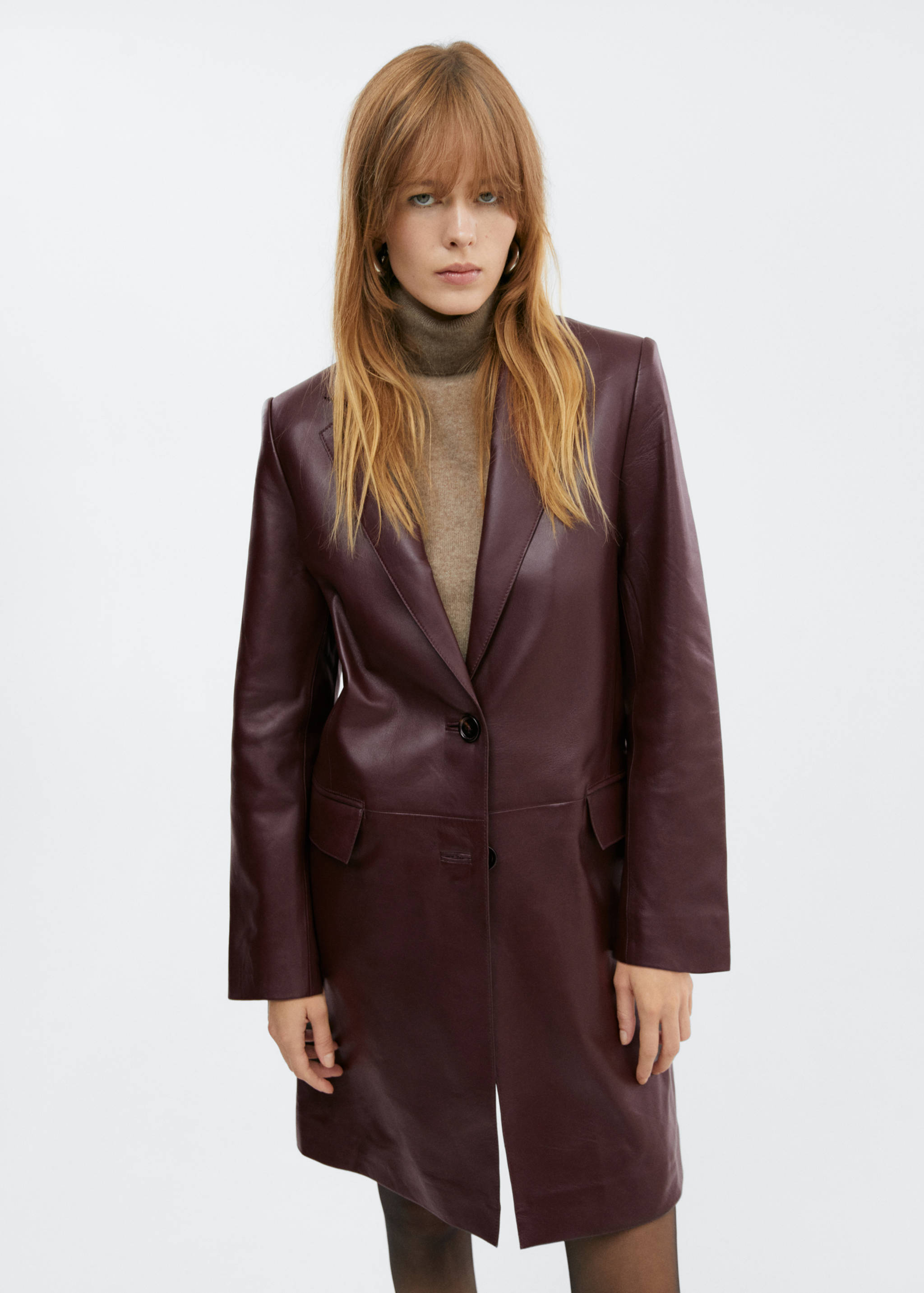 Leather coat with lapels - Medium plane
