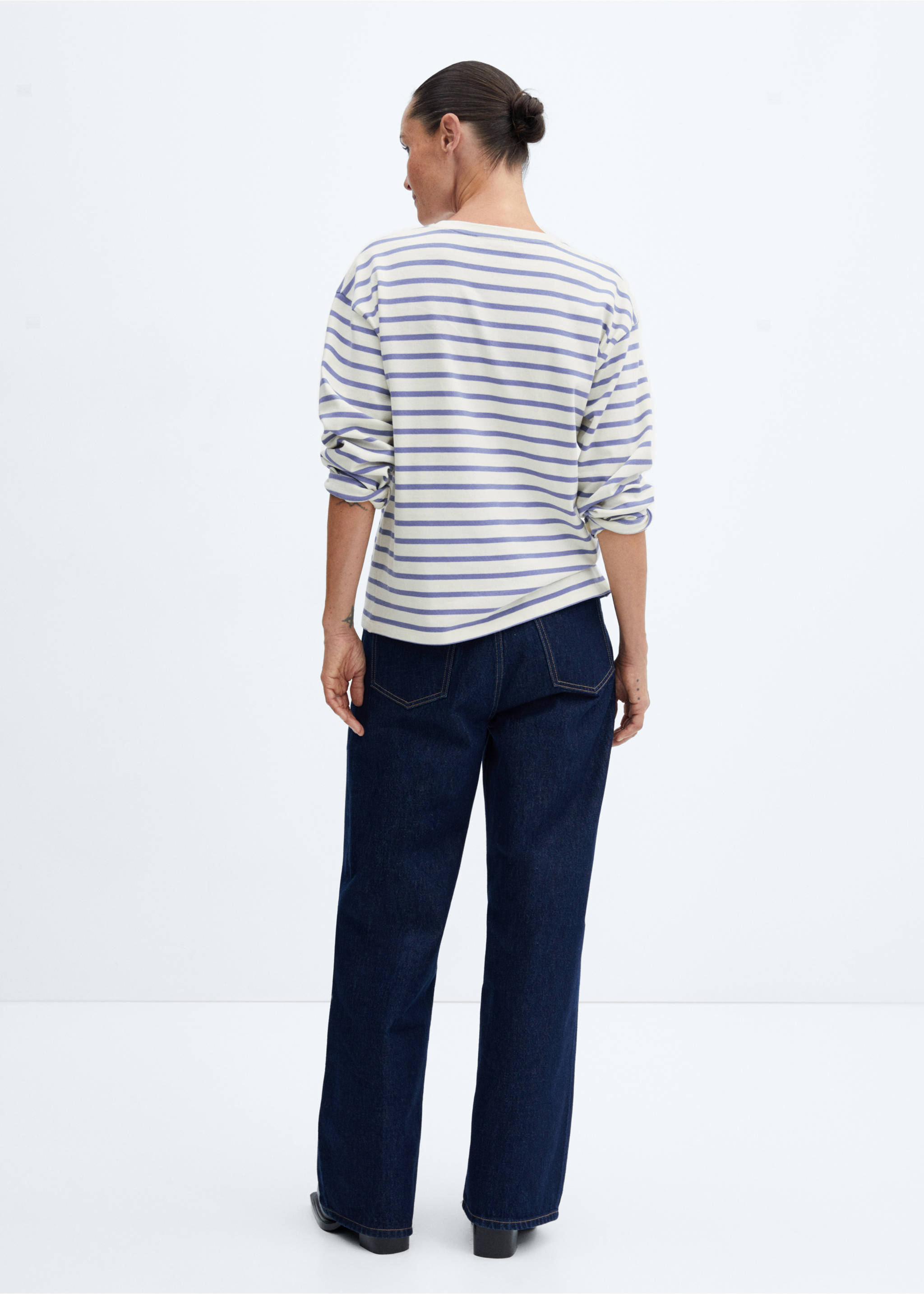 Striped round-neck sweatshirt - Reverse of the article, Sky Blue. Ref: 57046021-00.
