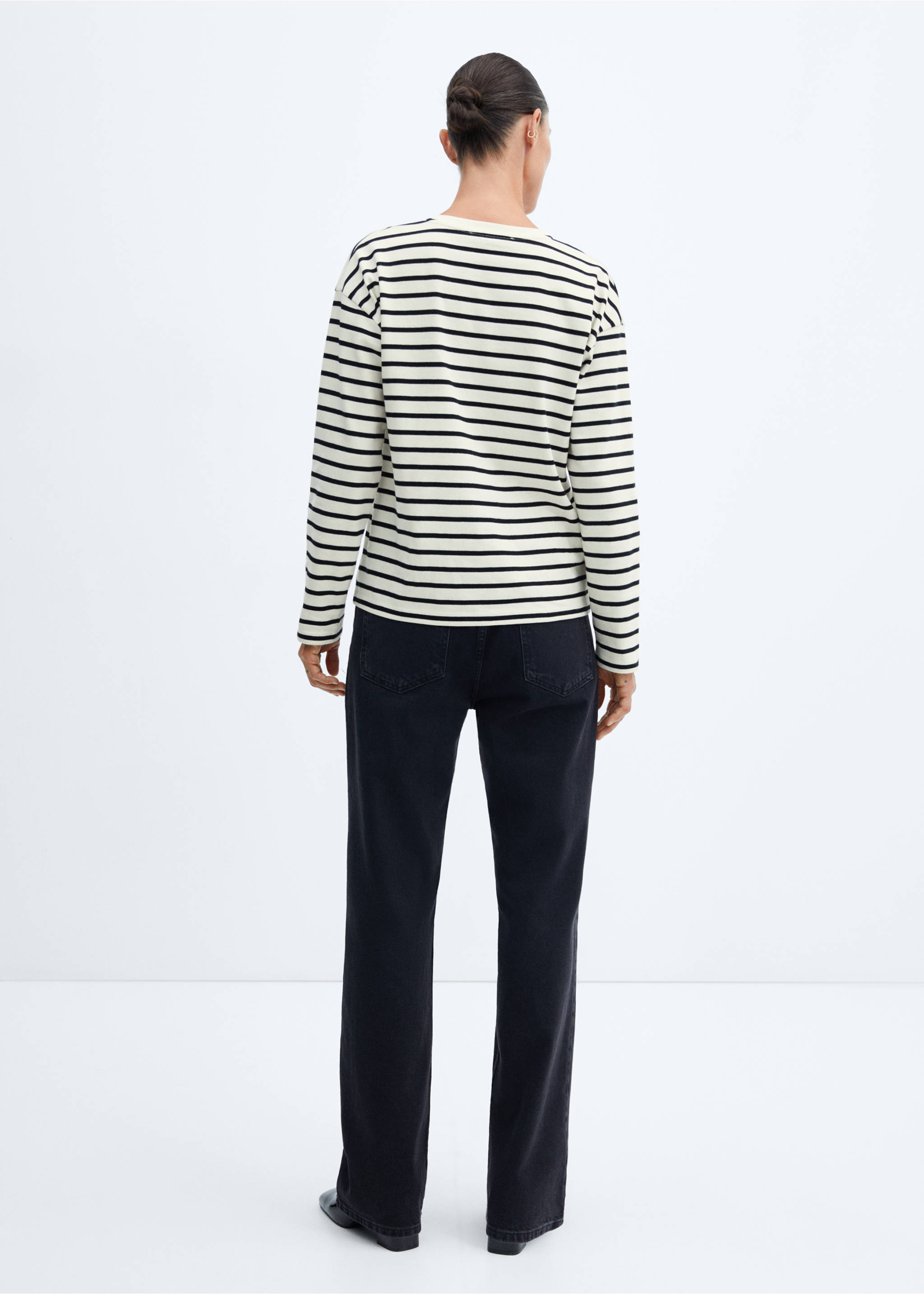 Striped round-neck sweatshirt - Reverse of the article, Black. Ref: 57046021-00.