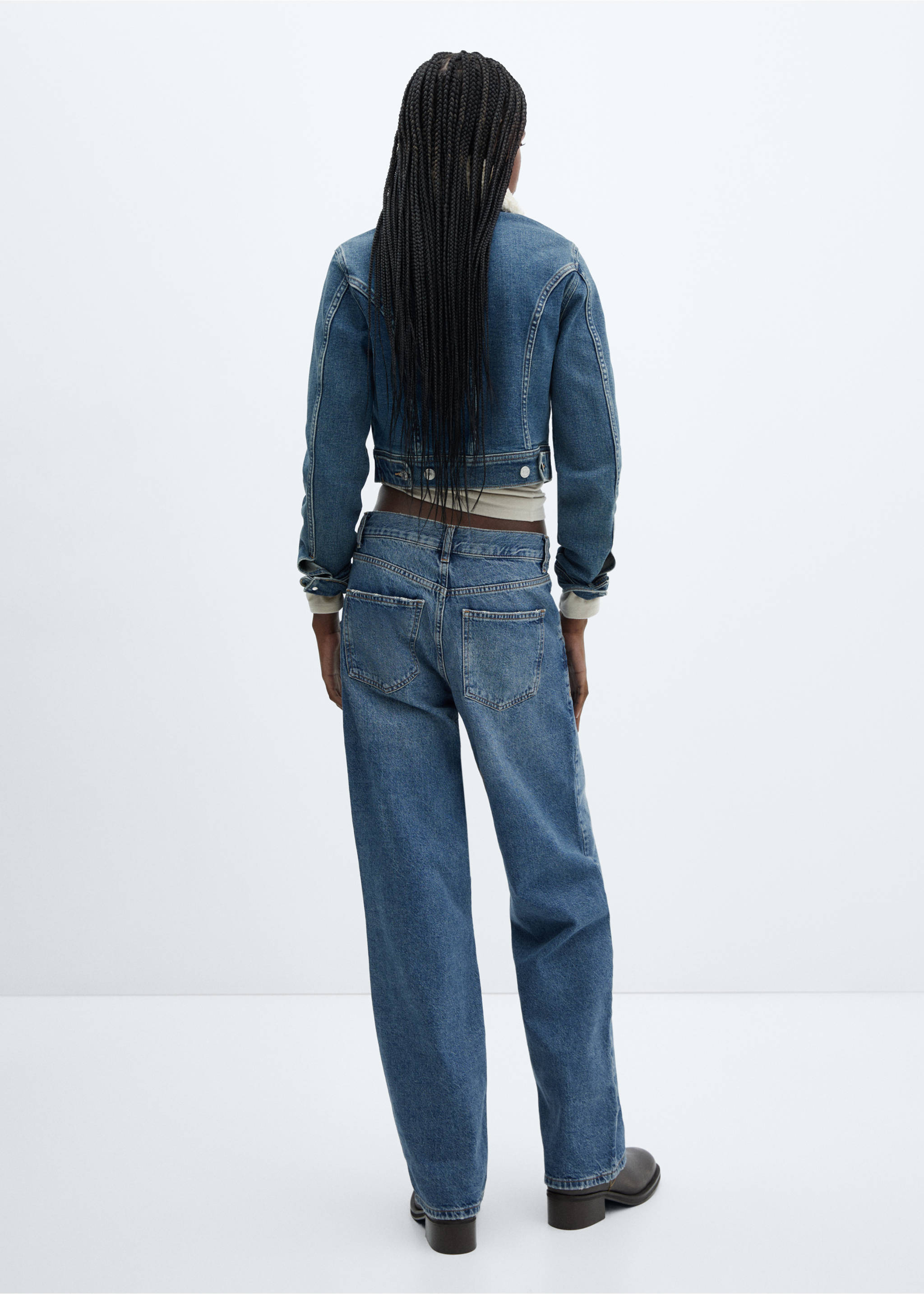 Denim jacket with shearling collar - Reverse of the article, Medium Vintage Blue. Ref: 57046716-00.