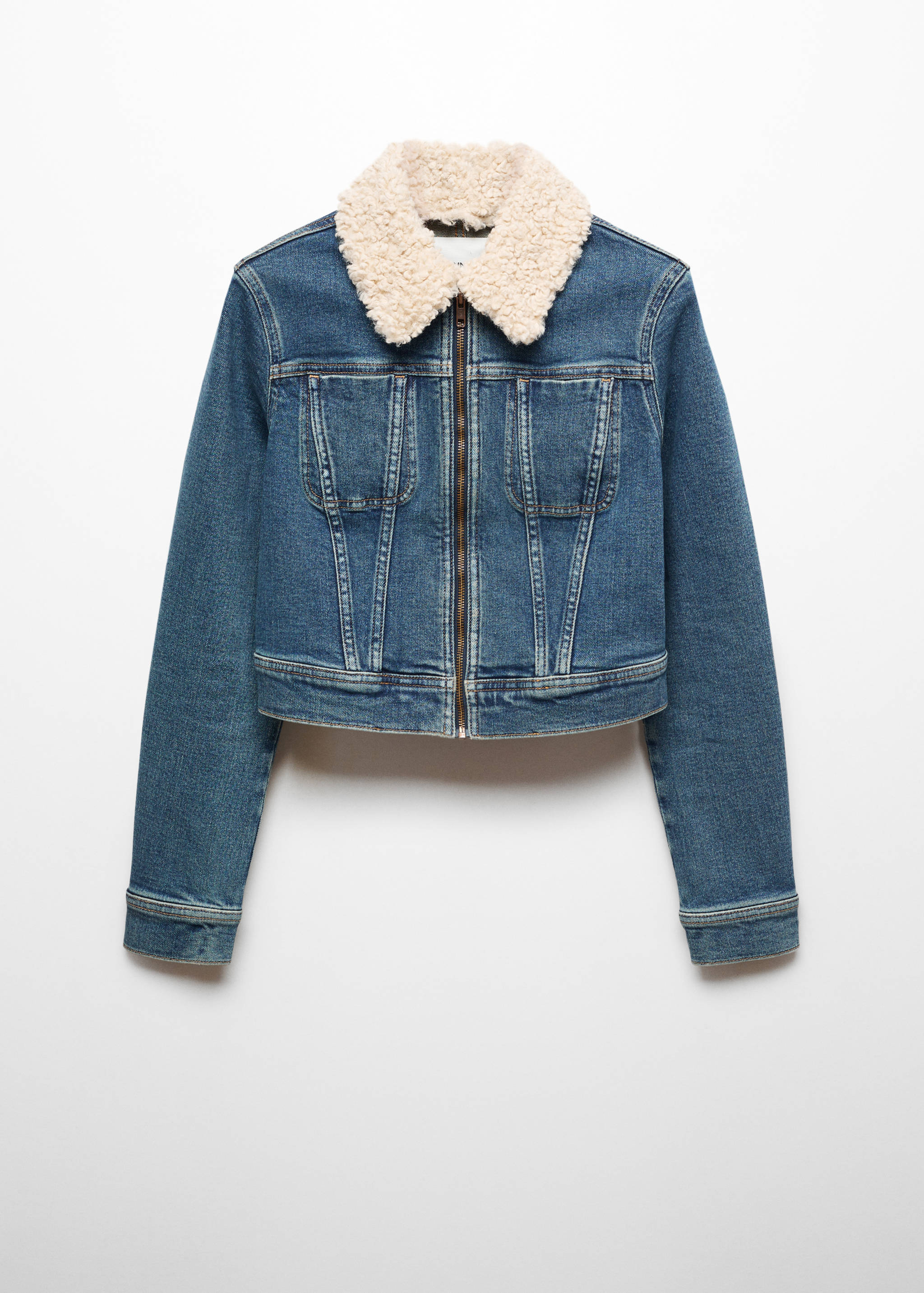Denim jacket with shearling collar - Women | MANGO Azerbaijan
