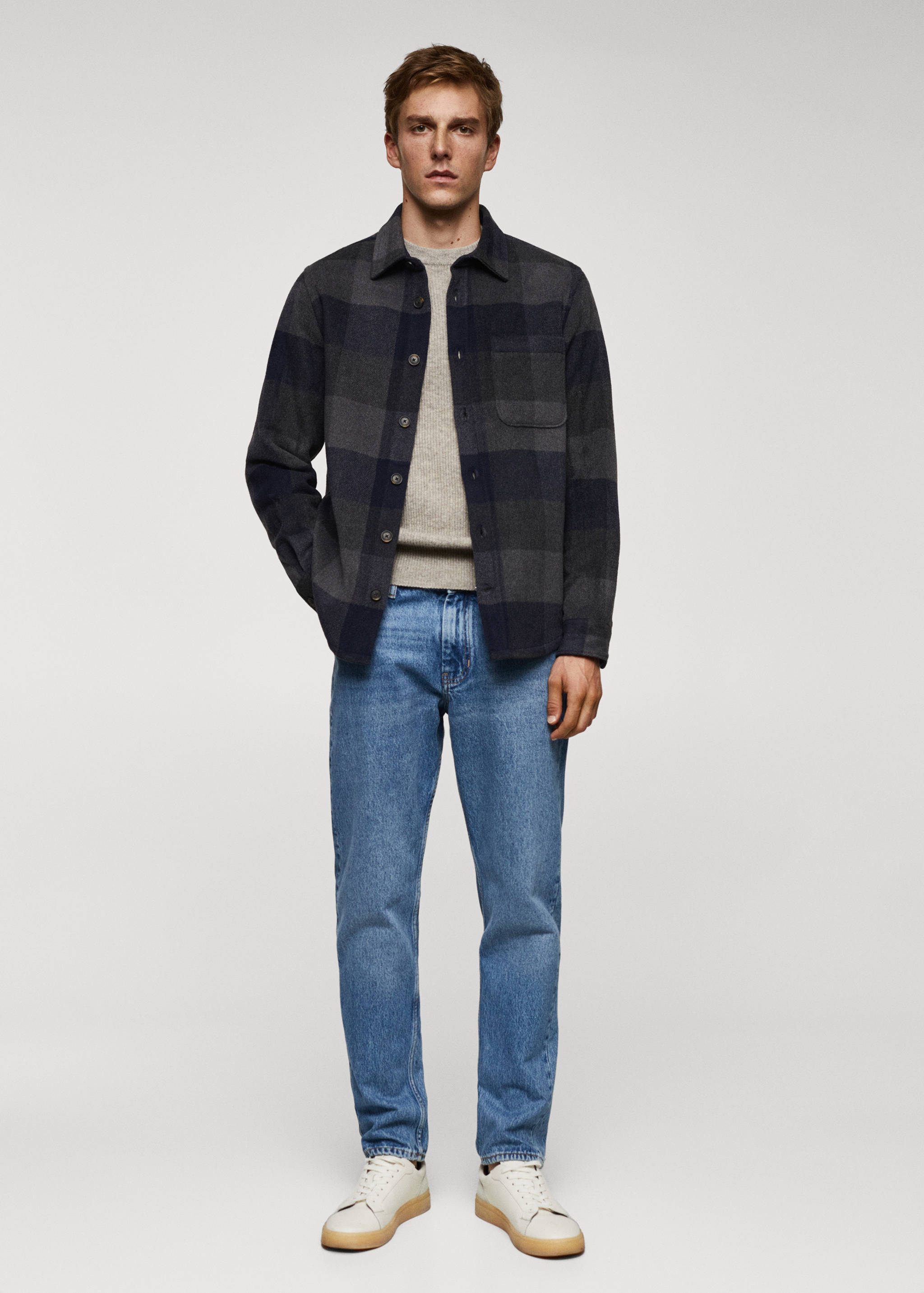 Check wool-blend overshirt - General plane