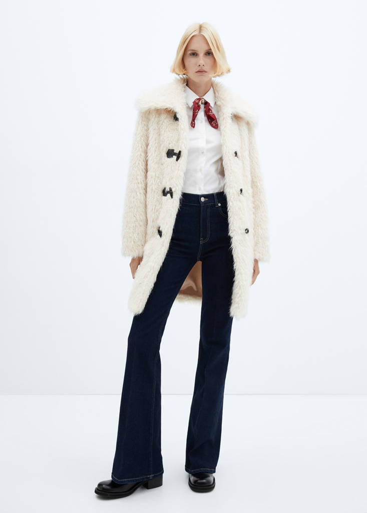 Fur-effect midi-coat — White