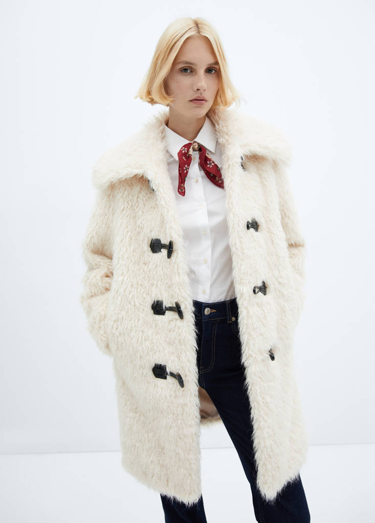 Fur-effect midi-coat — White