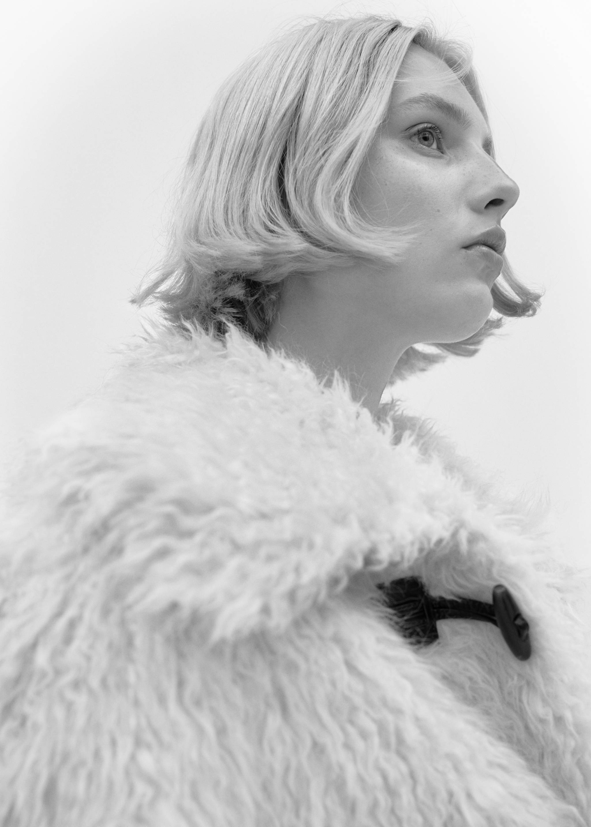 毛皮效果中长大衣 - null