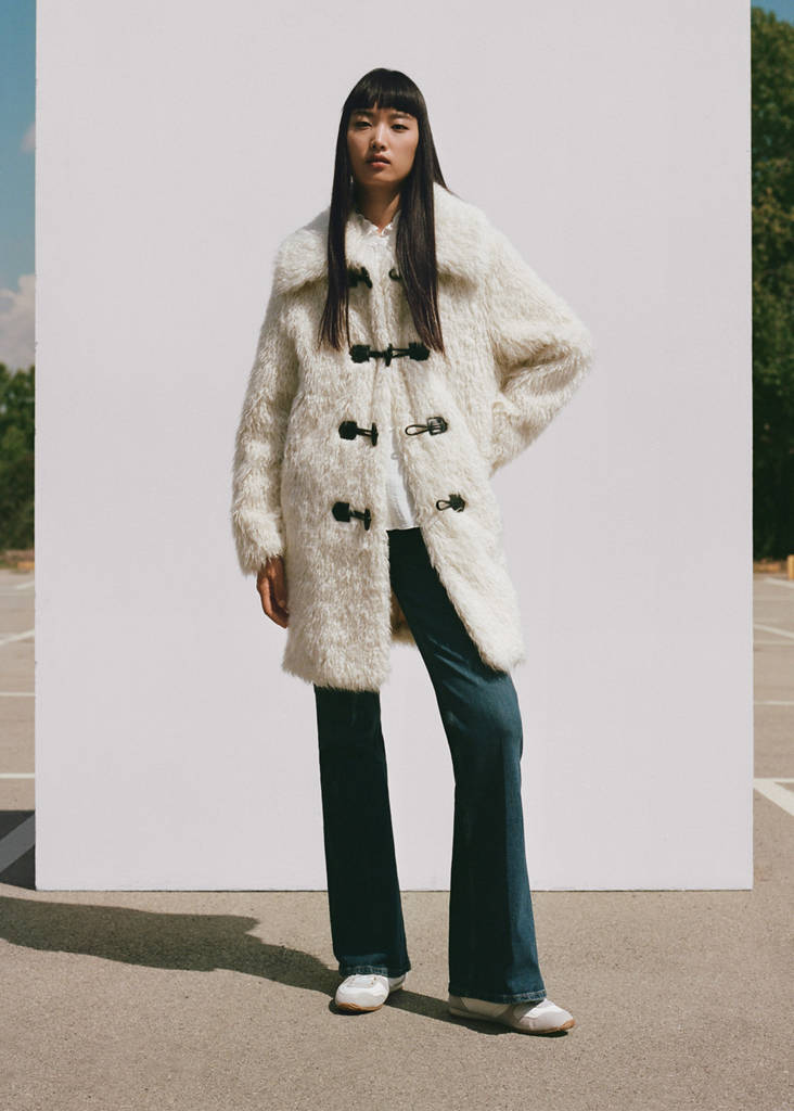 Fur-effect midi-coat — White
