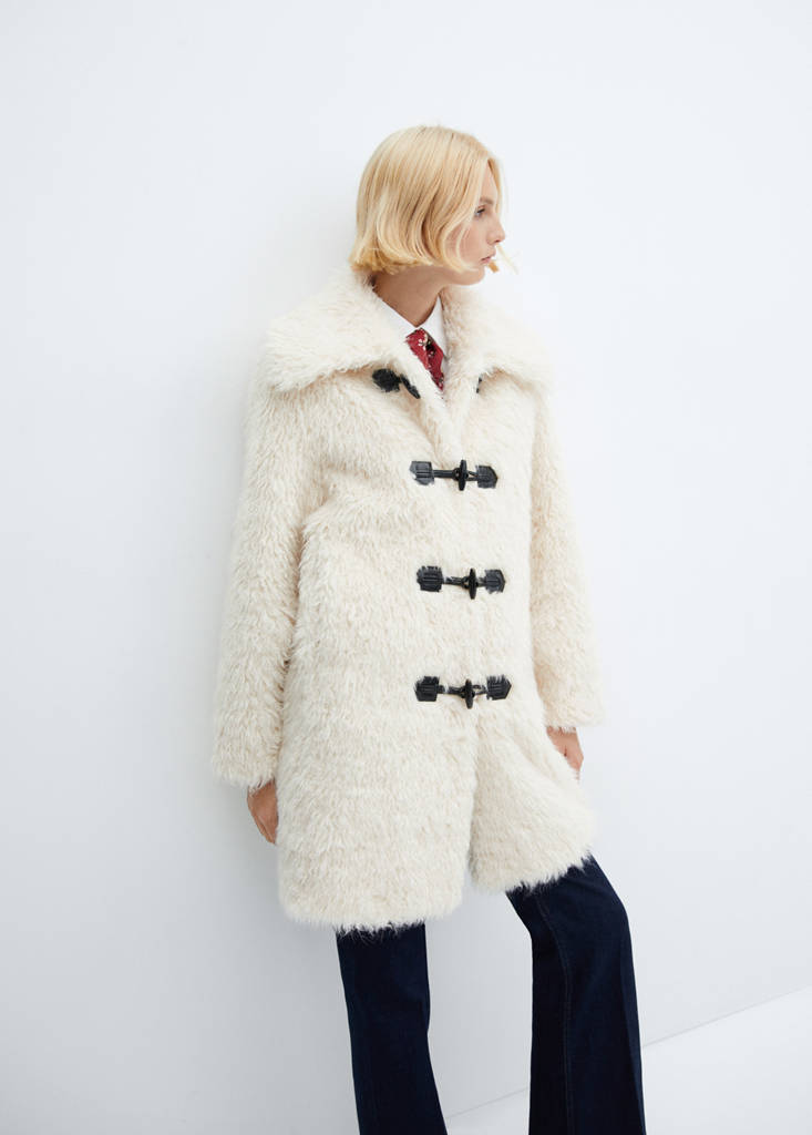 Fur-effect midi-coat — White