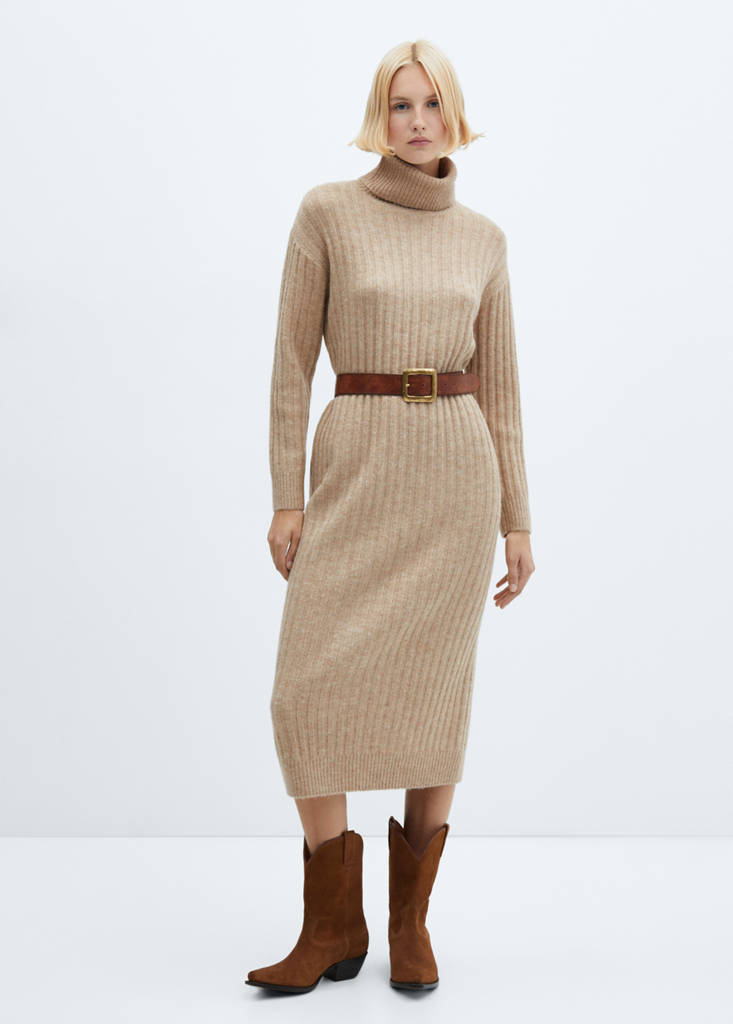 Ribbed turtleneck dress — Light/Pastel Grey