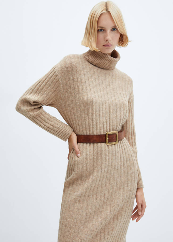 Ribbed turtleneck dress — Light/Pastel Grey