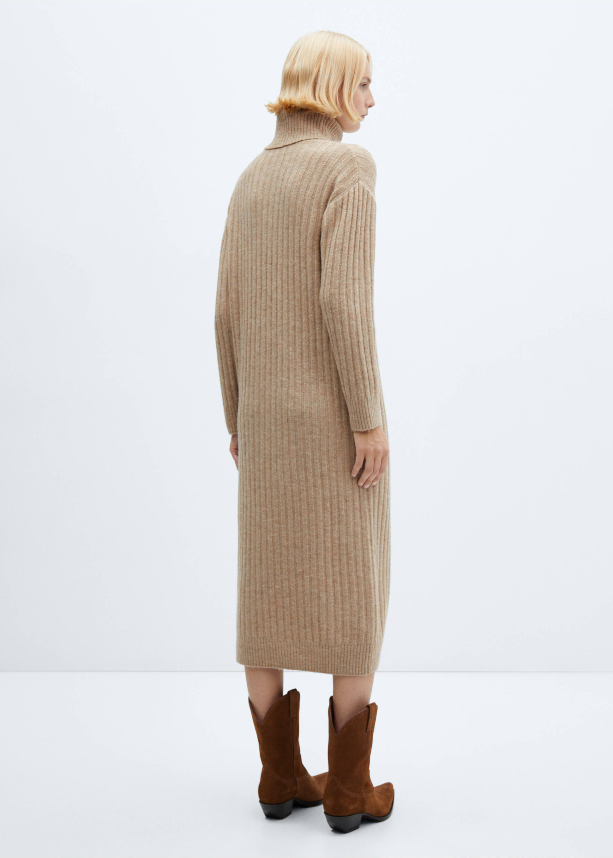 Ribbed turtleneck dress - Reverse of the article, Light/Pastel Grey. Ref: 57047725-00.