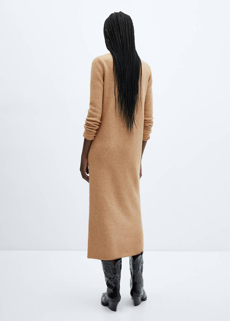 Perkins-neck knitted dress — Medium Brown