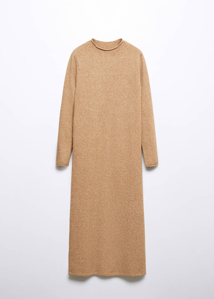 Perkins-neck knitted dress — Medium Brown