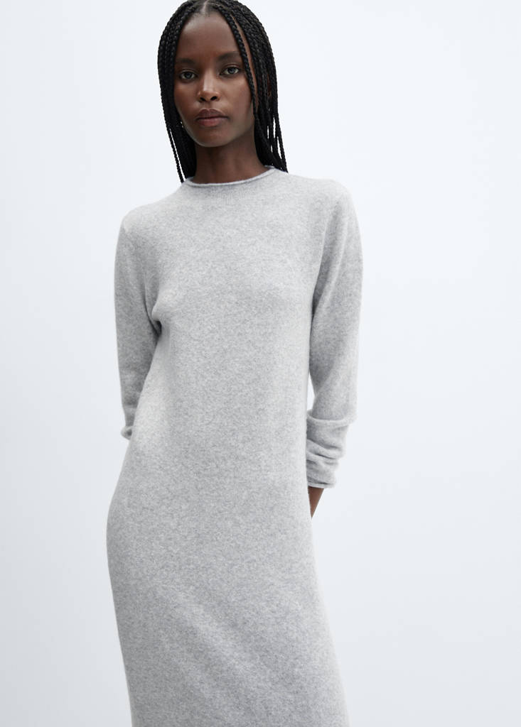 Perkins-neck knitted dress — Light Heather Grey
