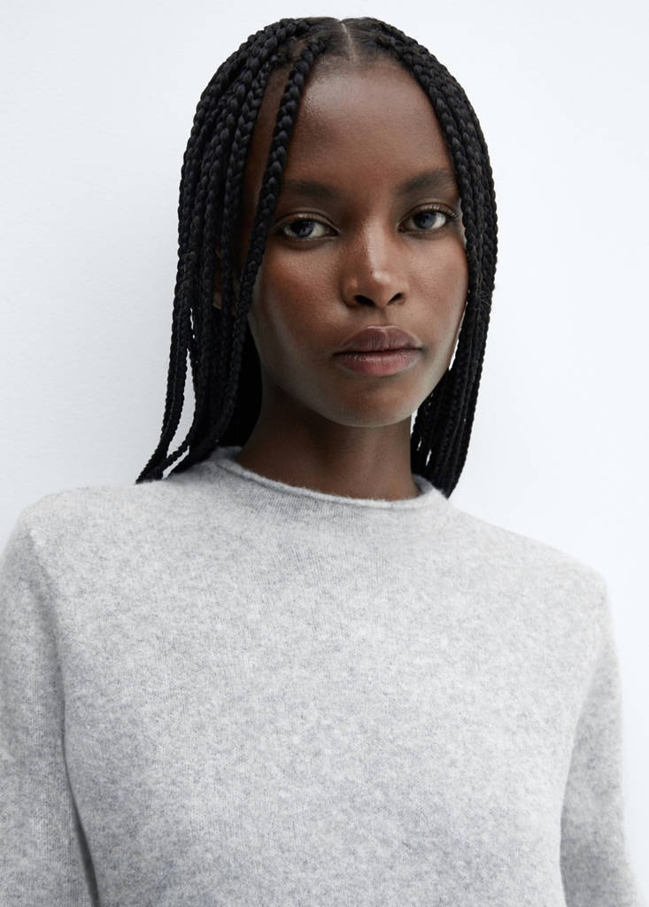 Perkins-neck knitted dress — Light Heather Grey