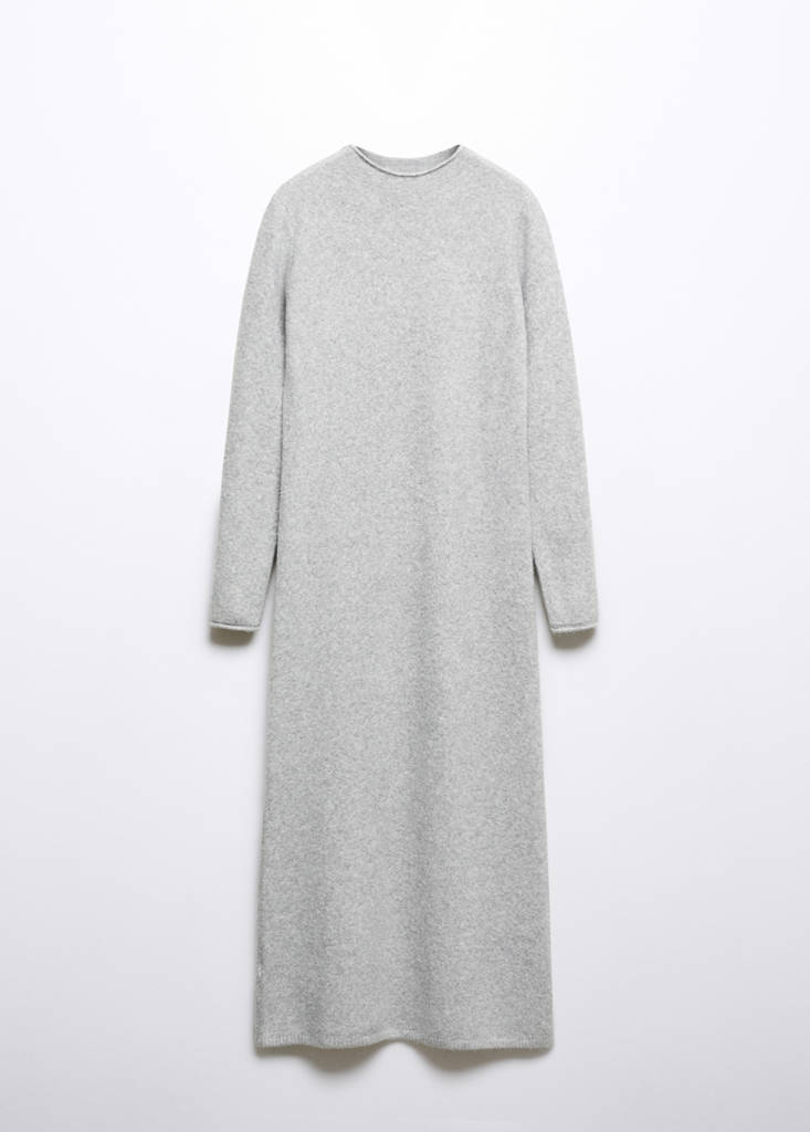 Perkins-neck knitted dress — Light Heather Grey