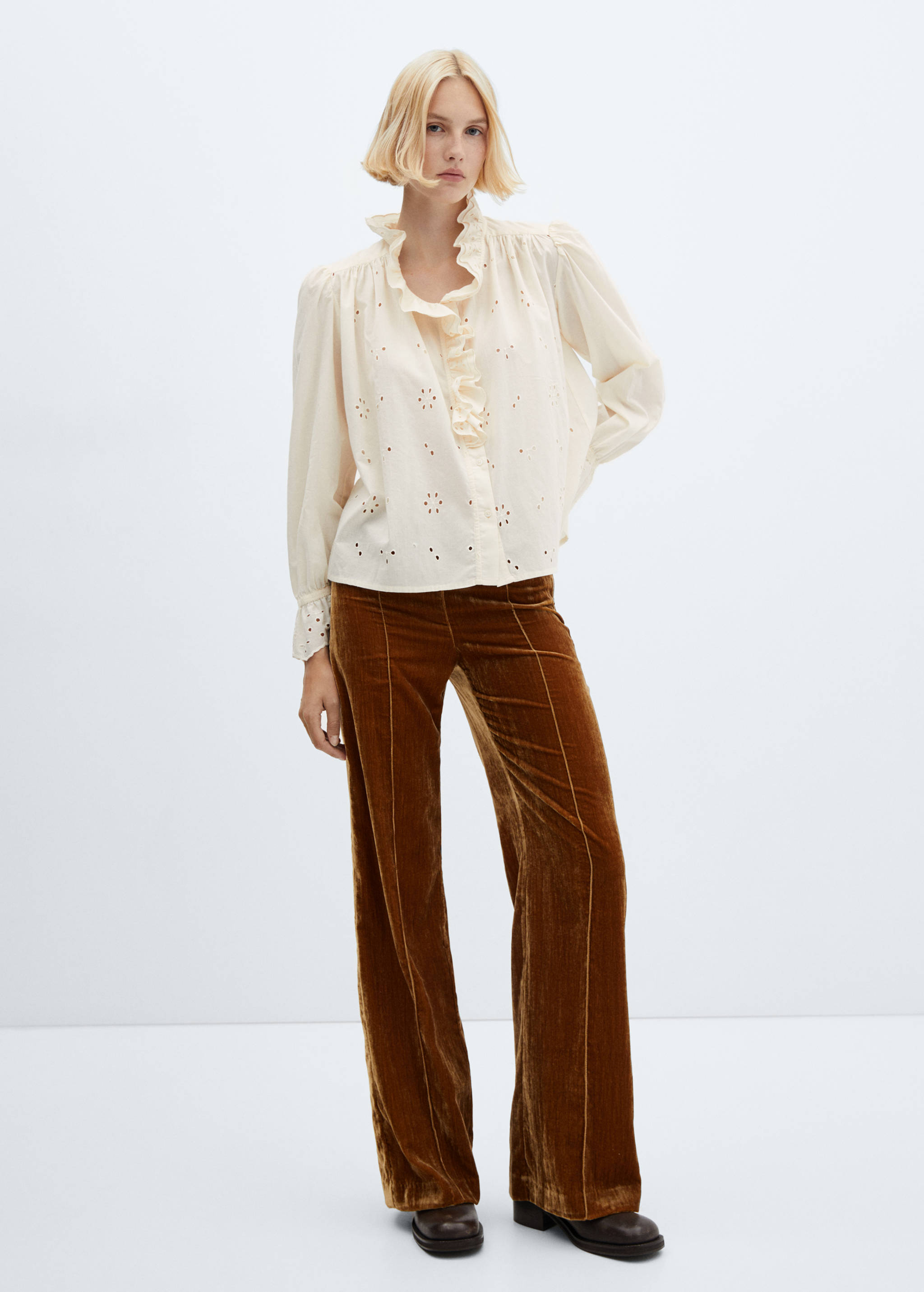 网眼荷叶边细节衬衫 - null