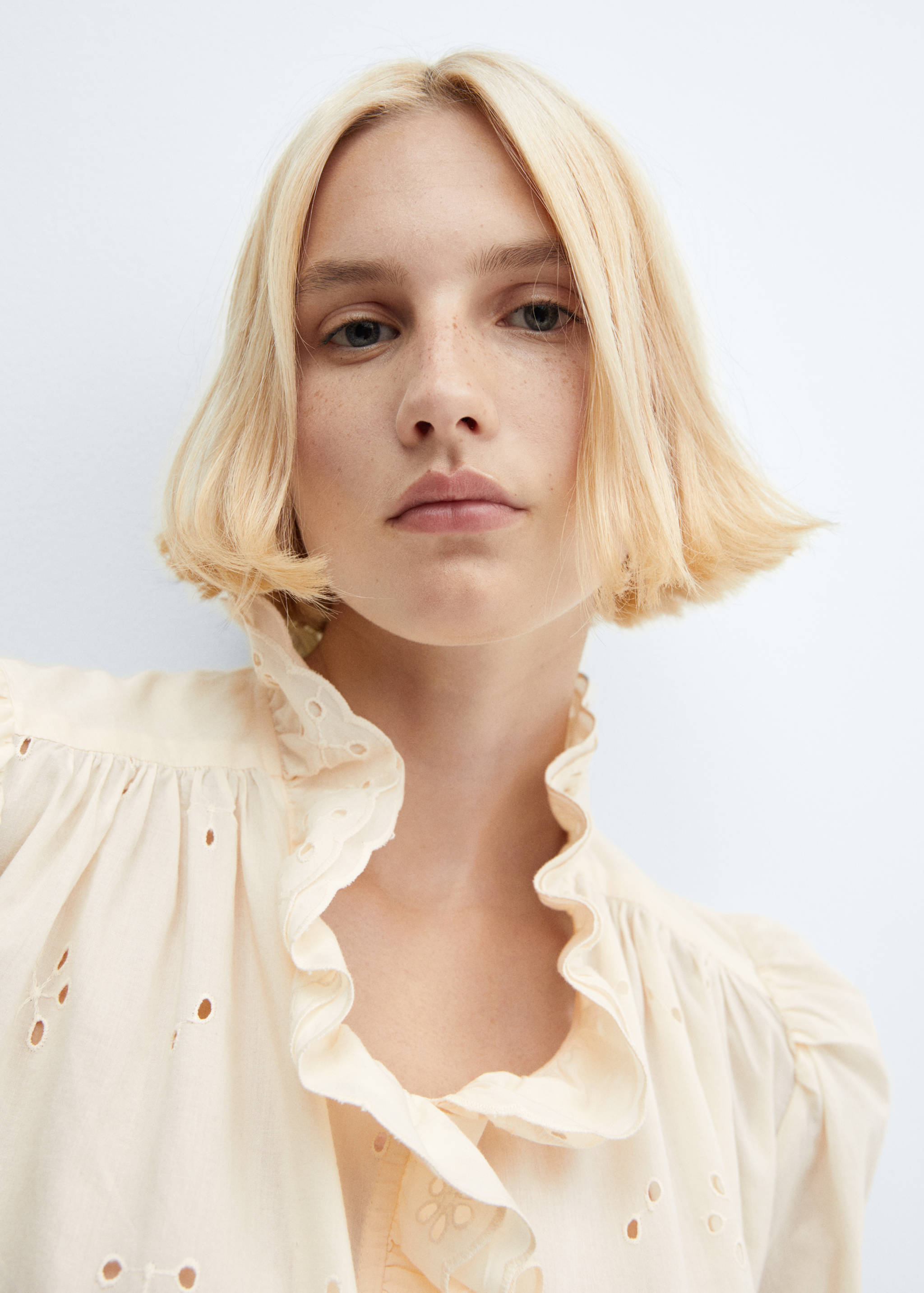 网眼荷叶边细节衬衫 - null