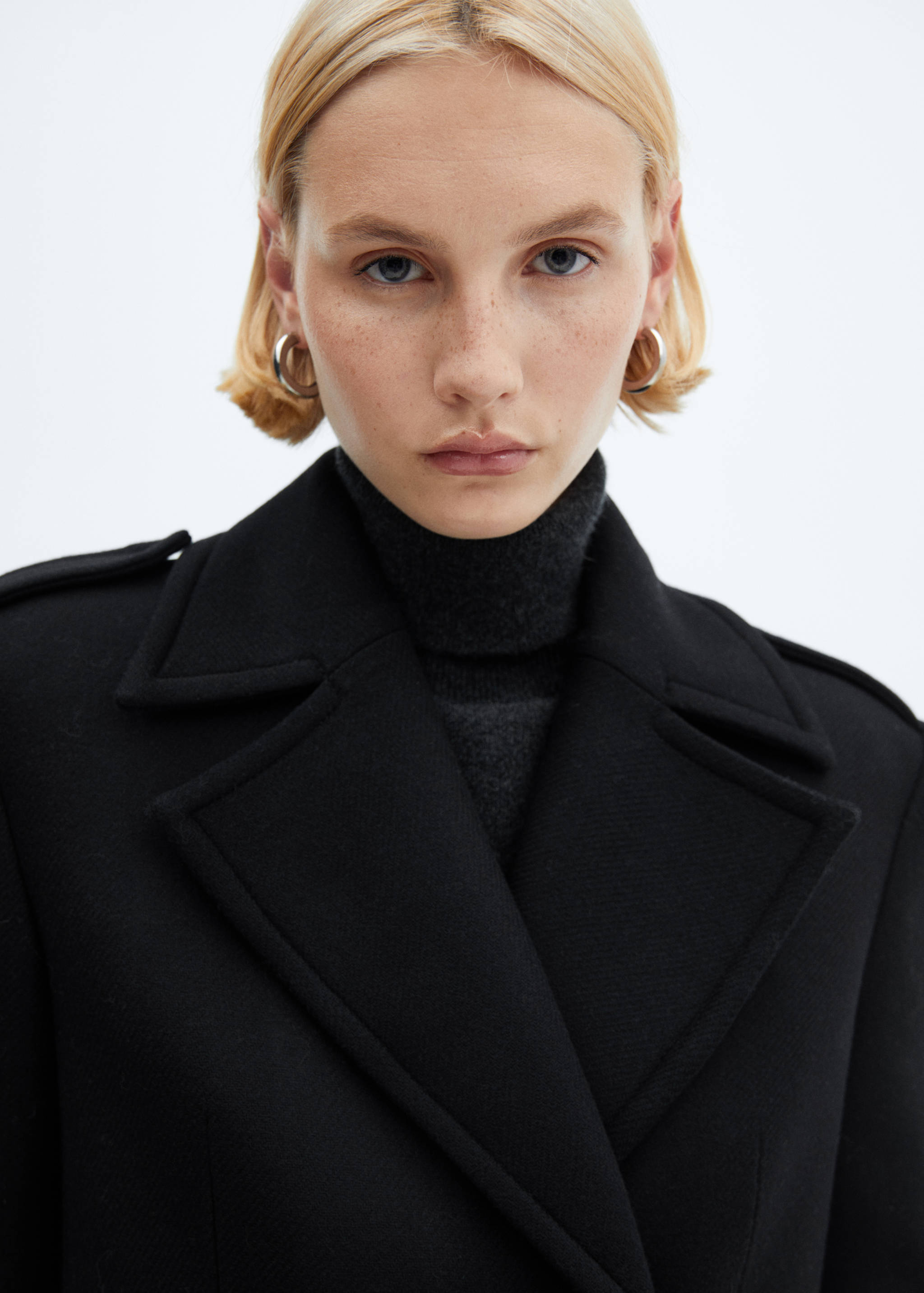 双排扣羊毛混纺大衣 - null