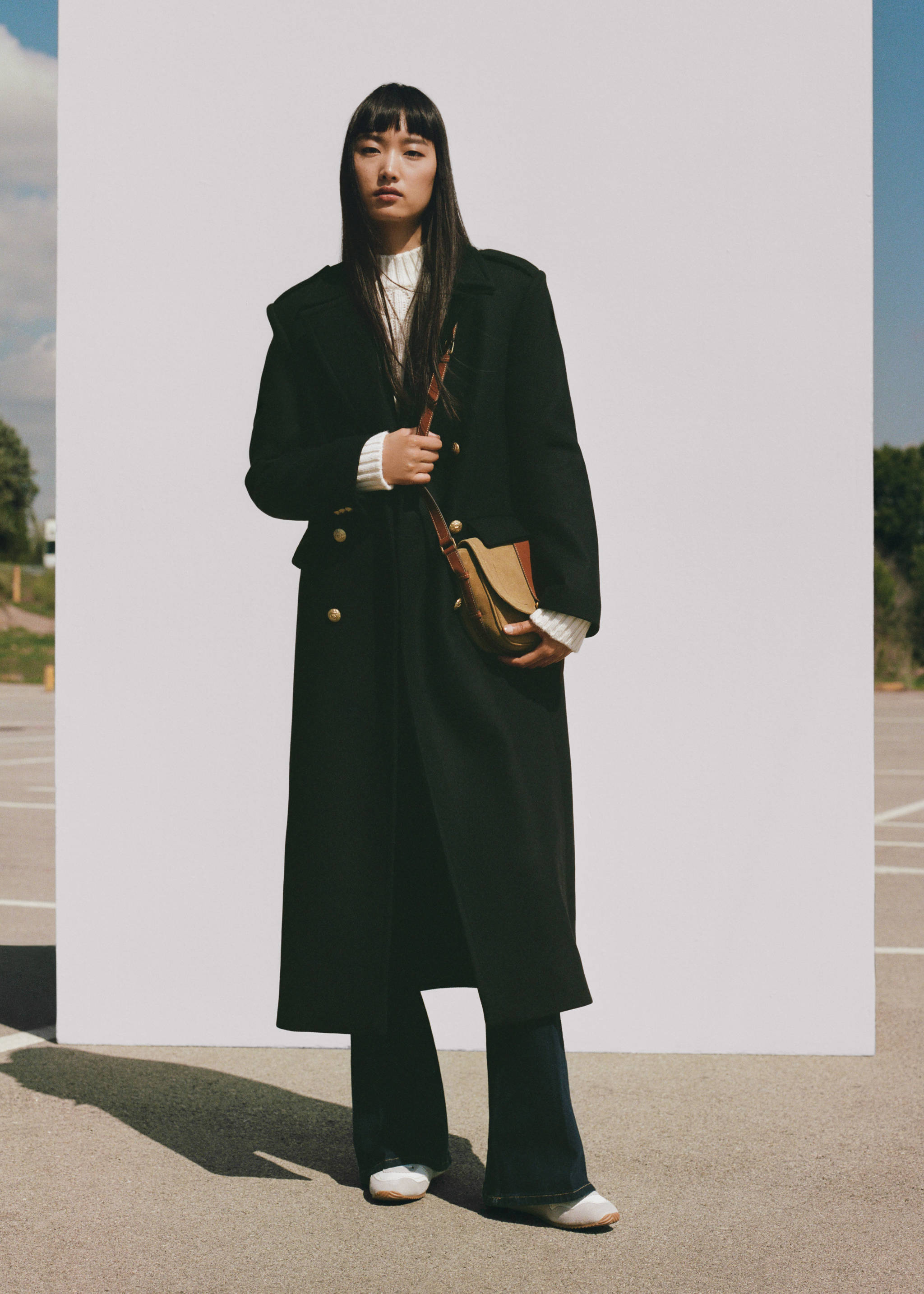 双排扣羊毛混纺大衣 - null