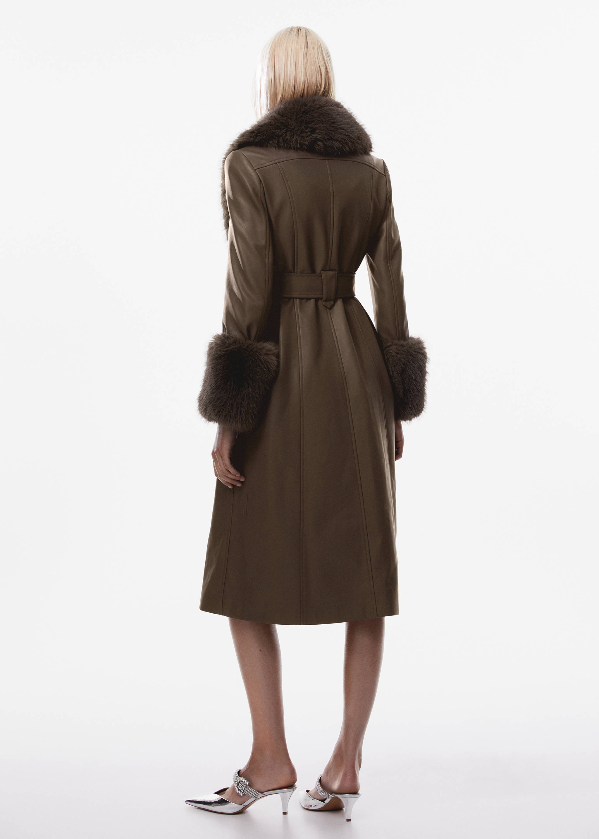 Faux-leather coat with fur-effect trim - Reverse of the article